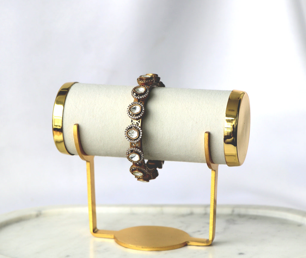 Regal Antique Gold Pear Polki Halo Bangle
