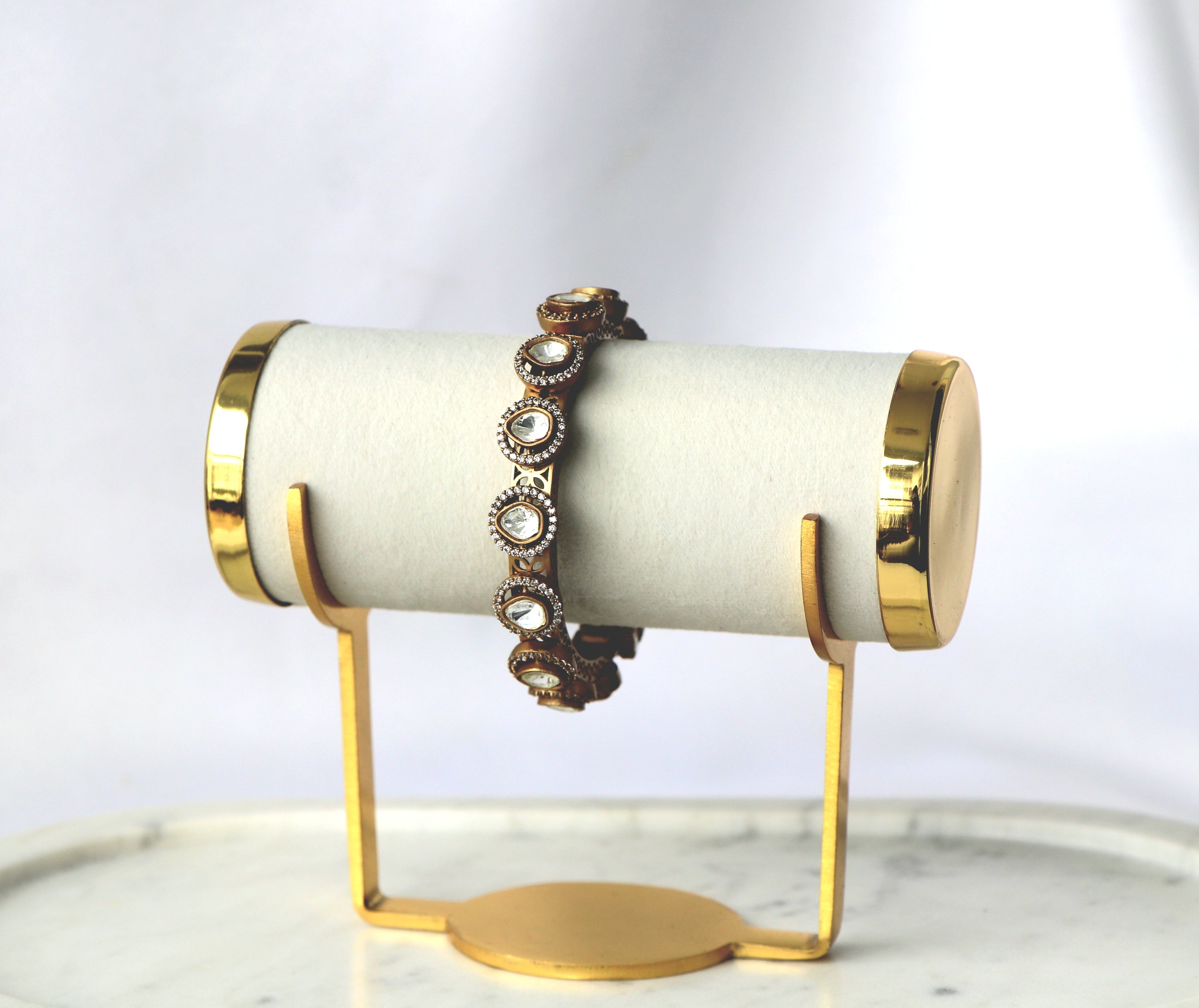 Regal Antique Gold Pear Polki Halo Bangle