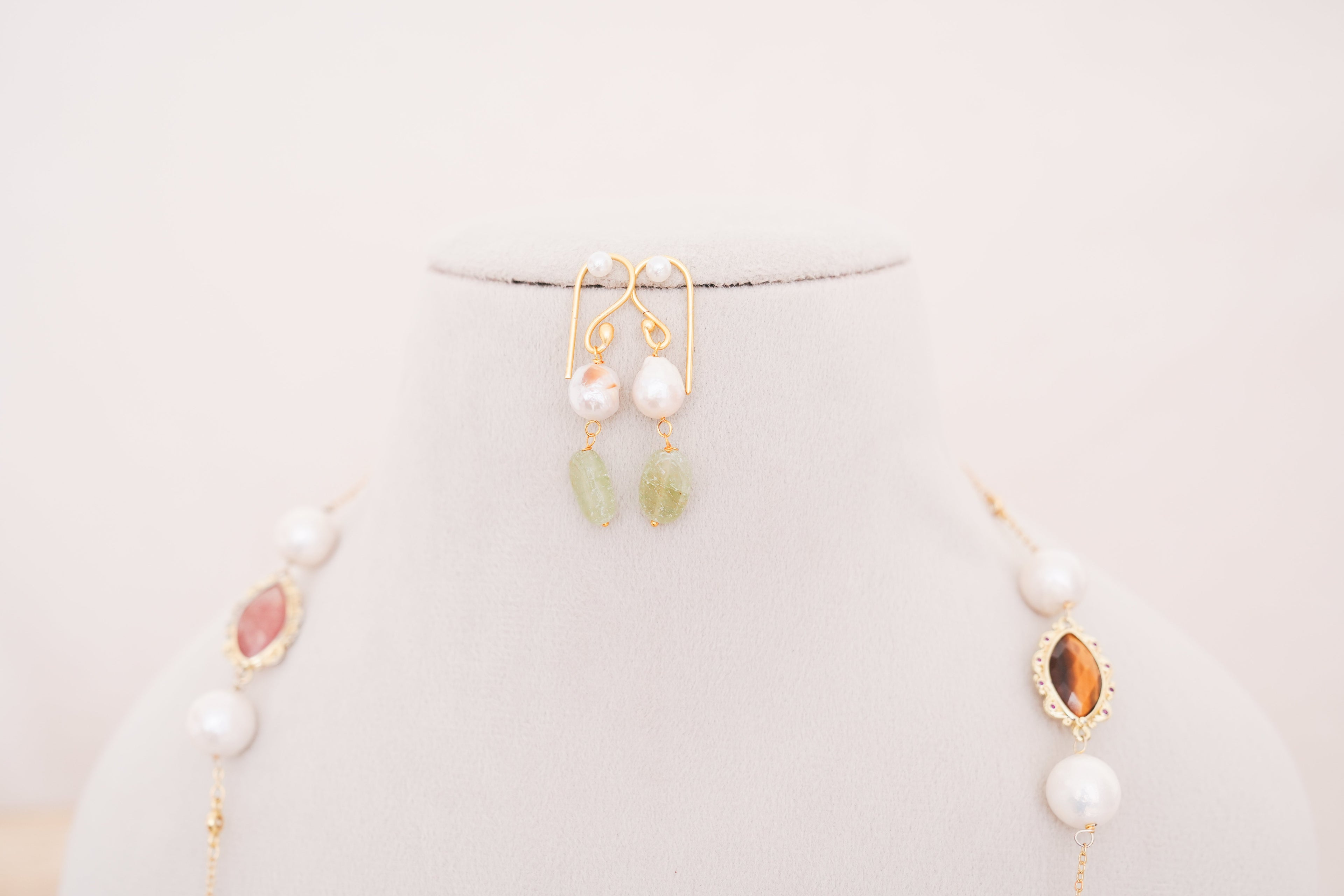 Handcrafted Freshwater Pearl & Pastel Multi-Gemstone Station Necklace with Matching Earrings