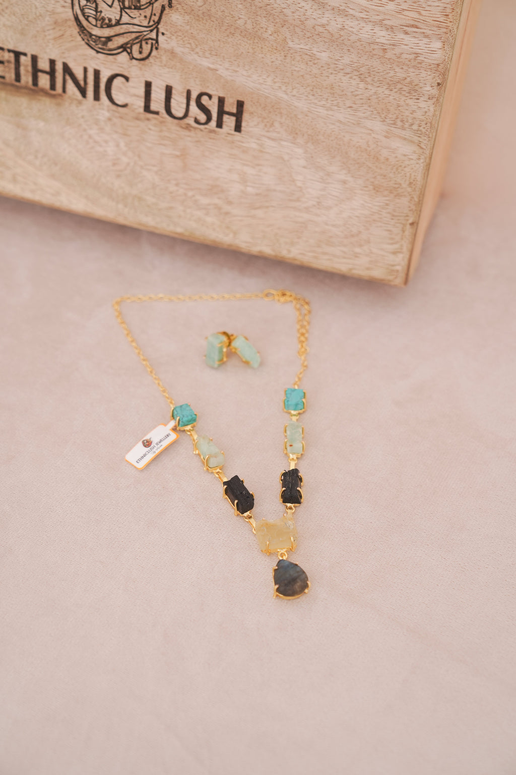 Regal Natural Raw Gemstone Collar Necklace Set