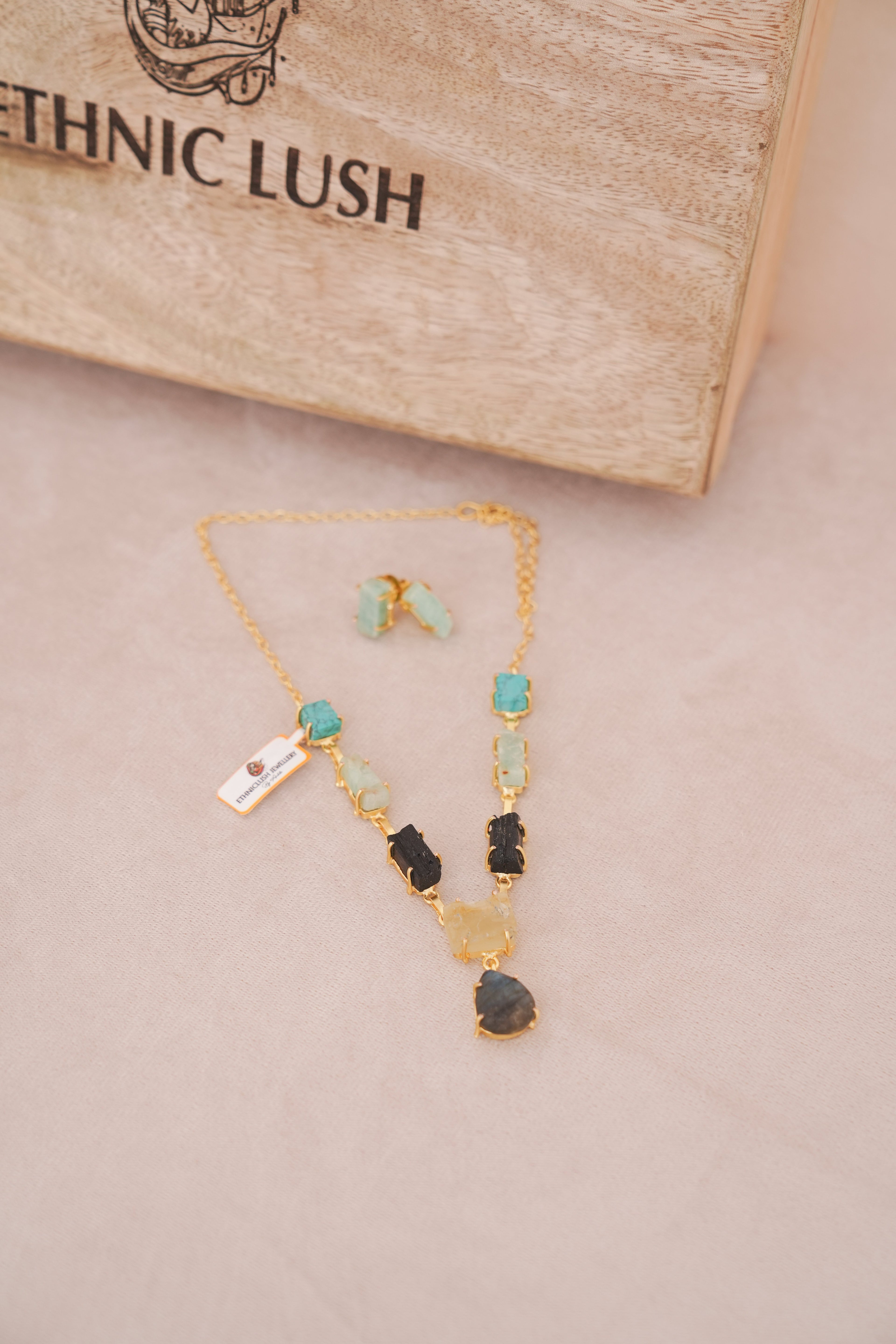 Regal Natural Raw Gemstone Collar Necklace Set
