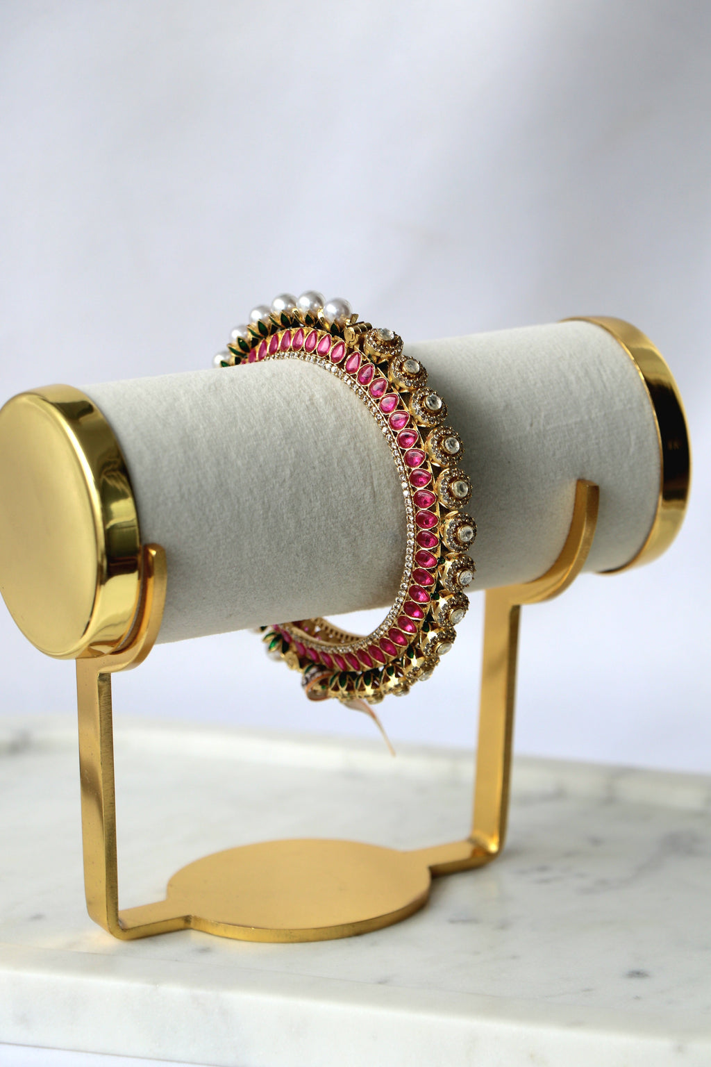 Regal Ruby Green Kundan Pearl Statement Bangle