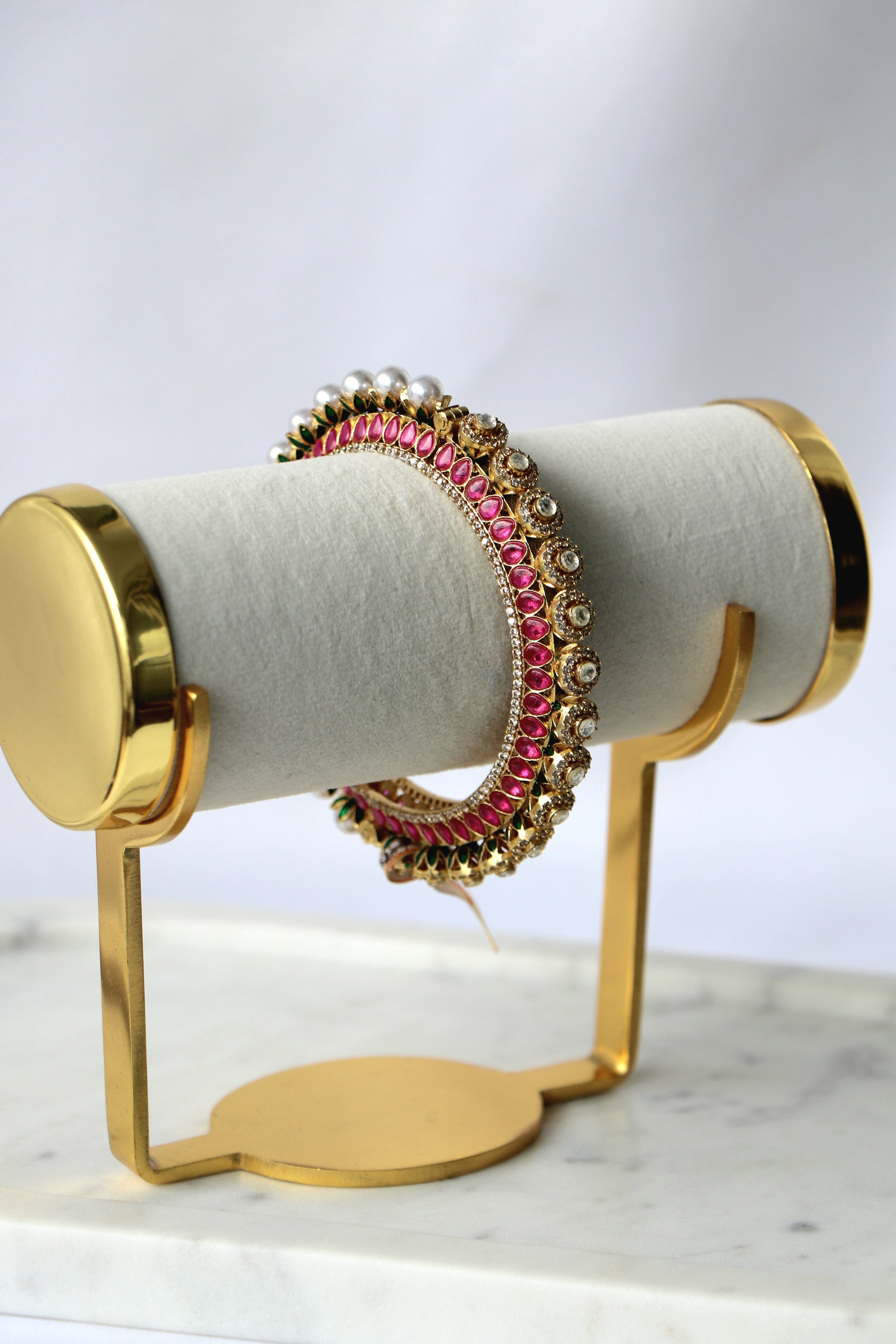 Regal Ruby Green Kundan Pearl Statement Bangle