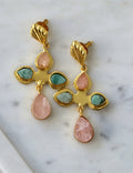 Rose Quartz  Aquamarine Cross Earrings