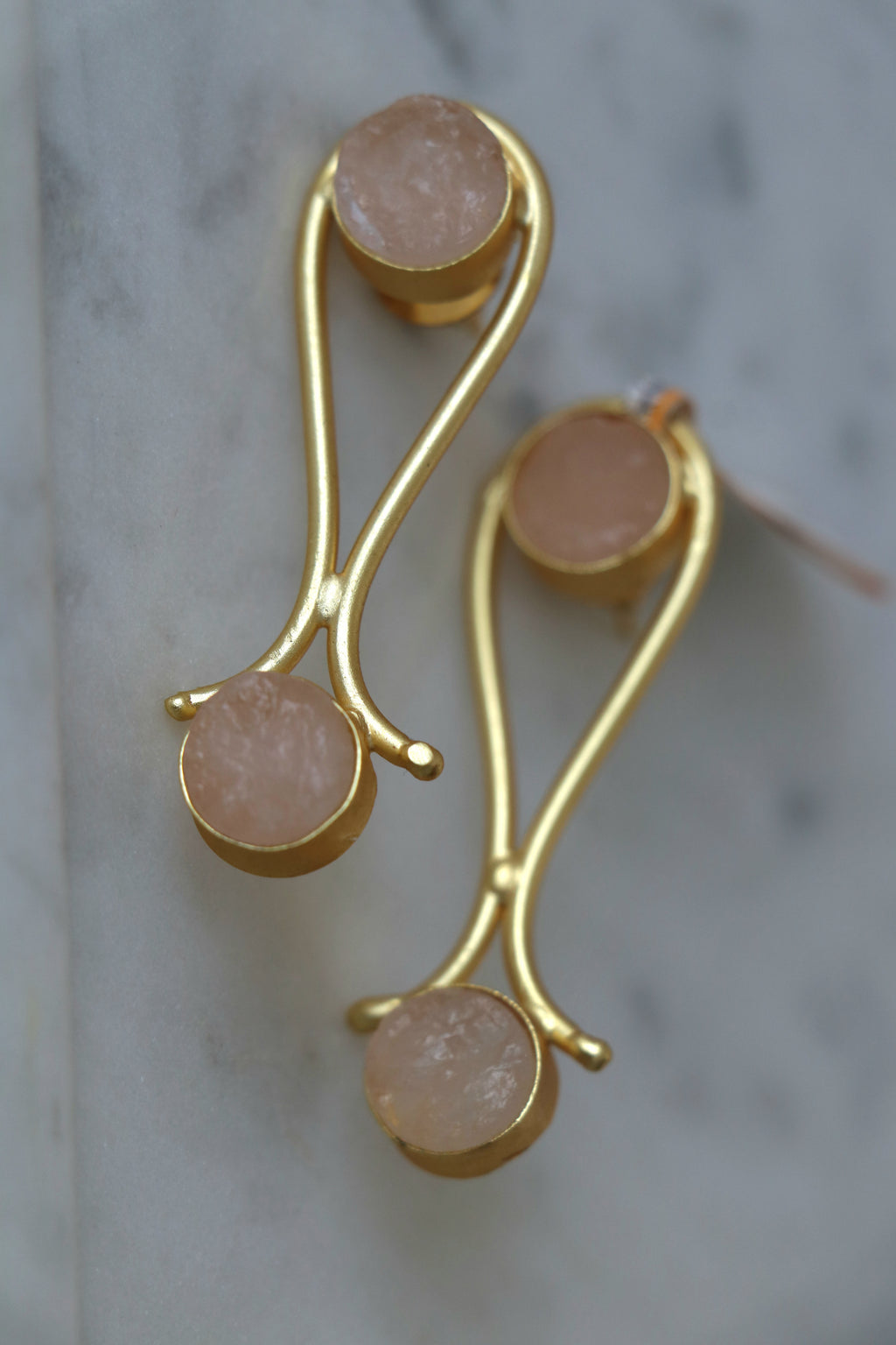 Rose Quartz Blossom Branch Earrings