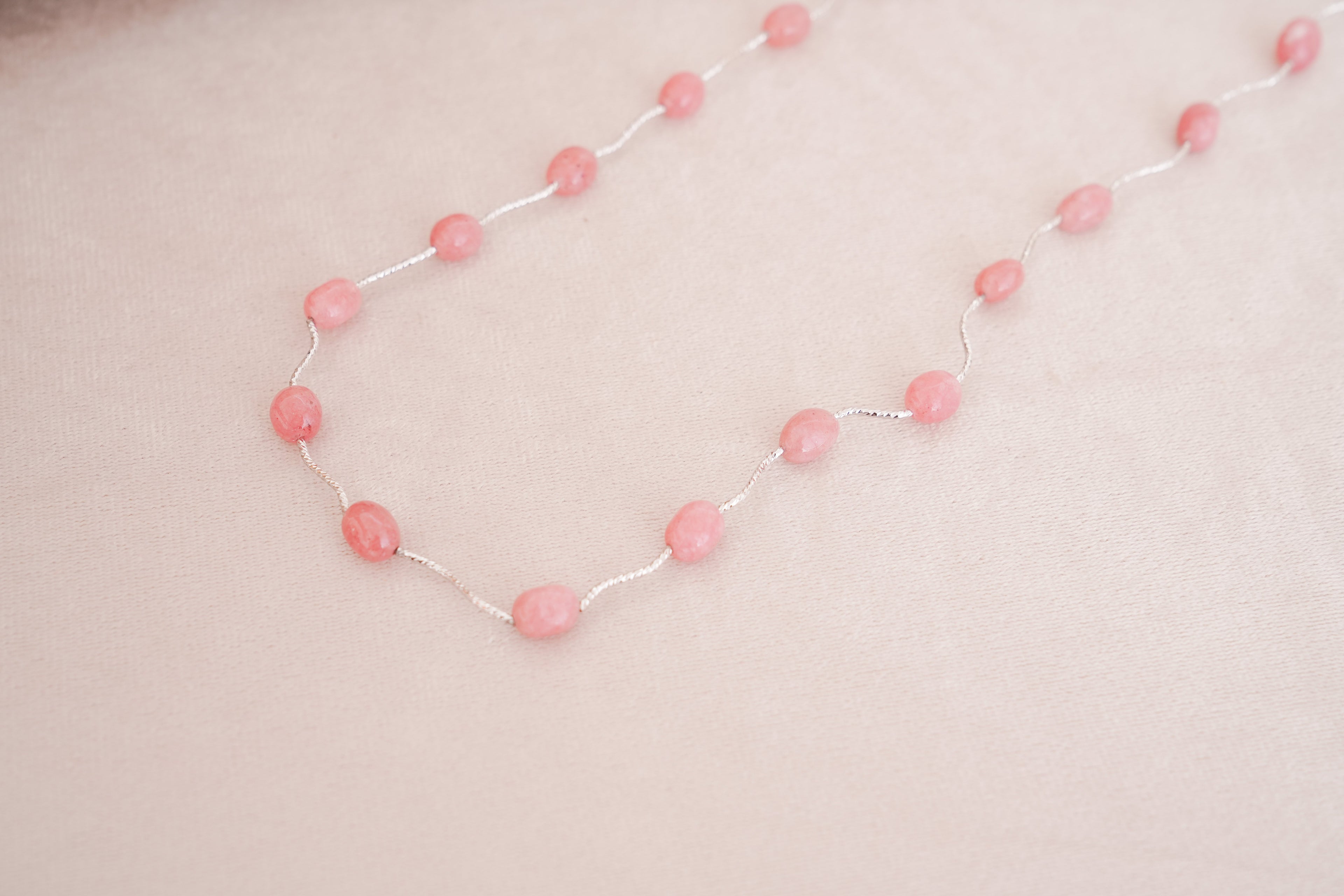 Silver Finish Gemstone Station Necklace