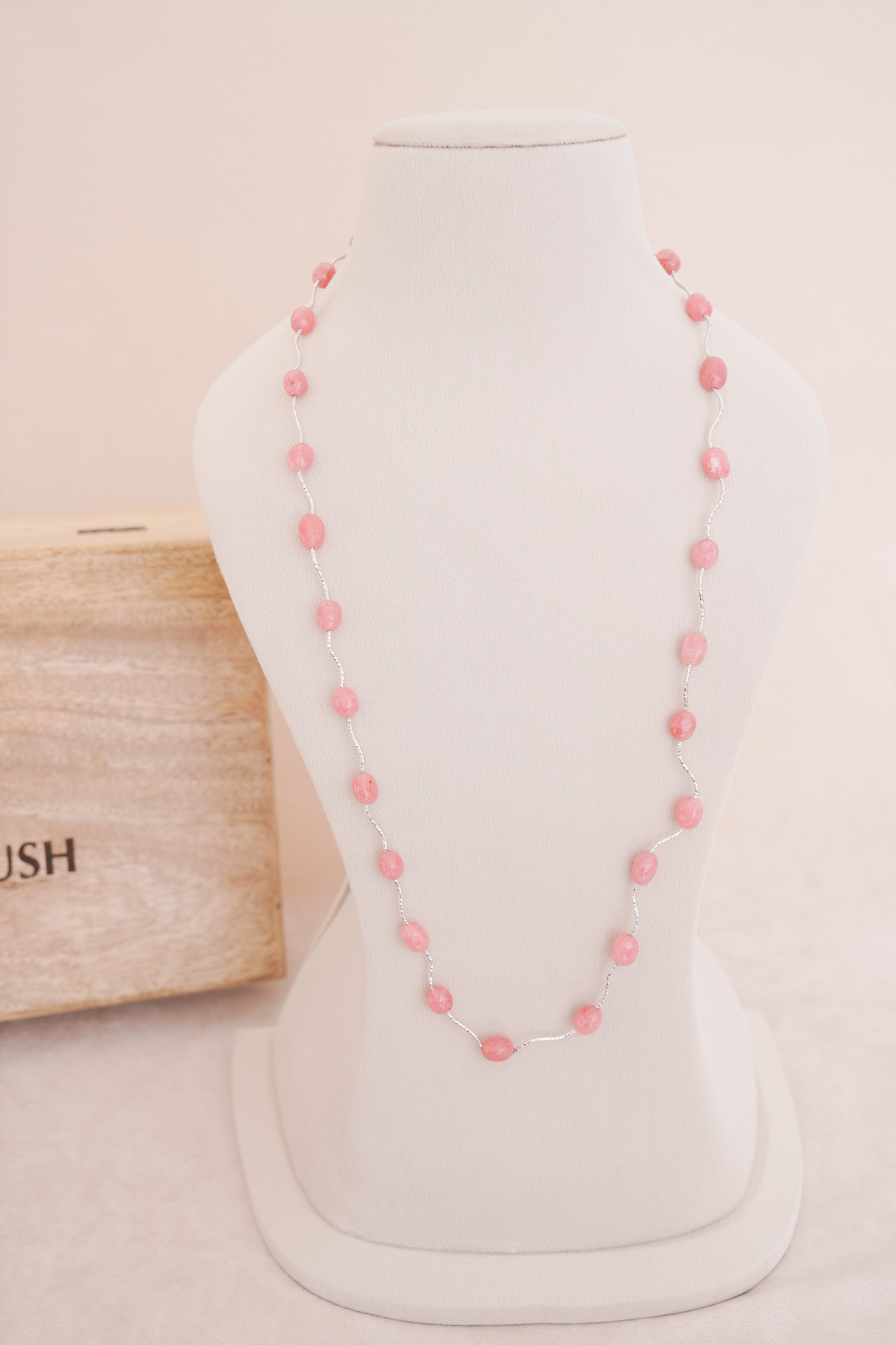 Silver Finish Gemstone Station Necklace
