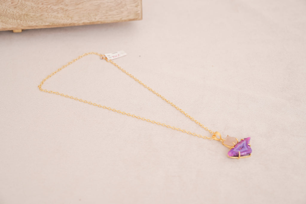 Violet Aura Agate & Rose Quartz Pendant Necklace