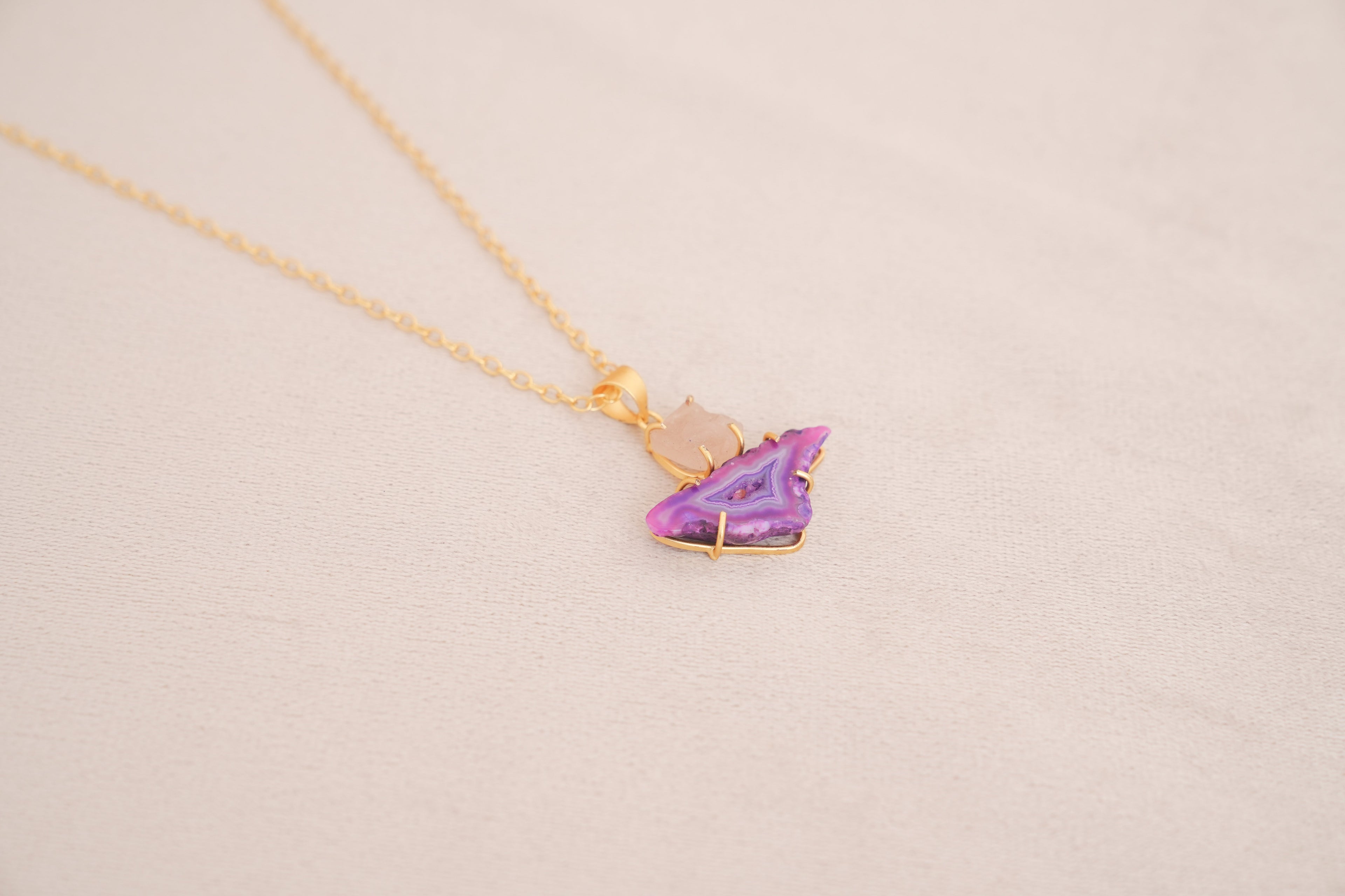 Violet Aura Agate & Rose Quartz Pendant Necklace