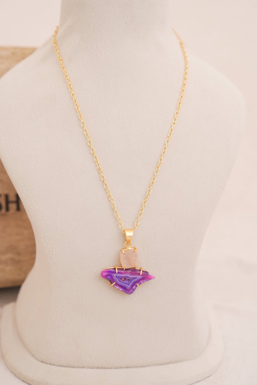Violet Aura Agate & Rose Quartz Pendant Necklace