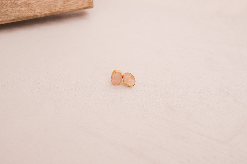 Rose Quartz Gemstone Geometric Statement Necklace with Matching Stud Earrings