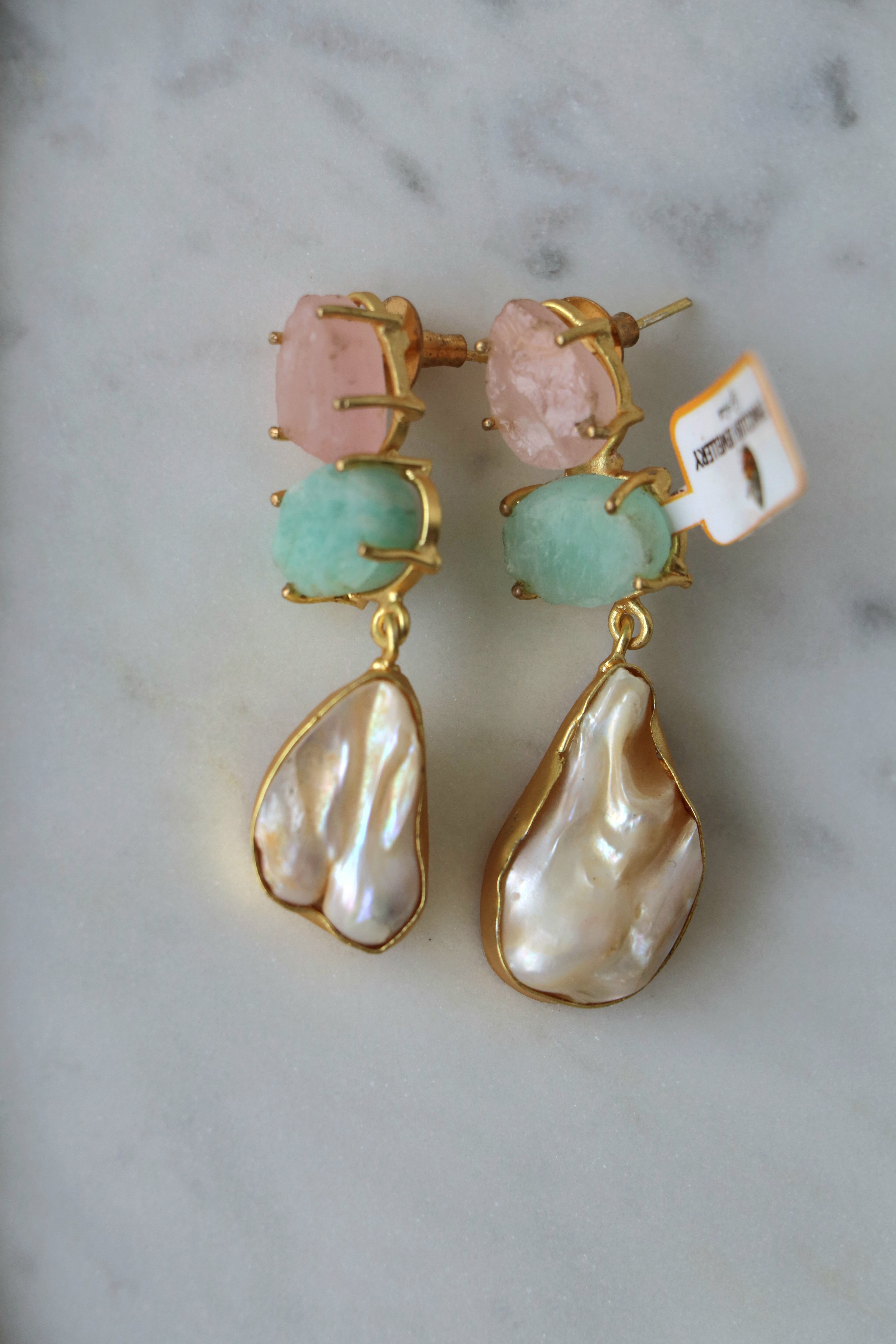 Rose Quartz  Pearl Cascade Earrings