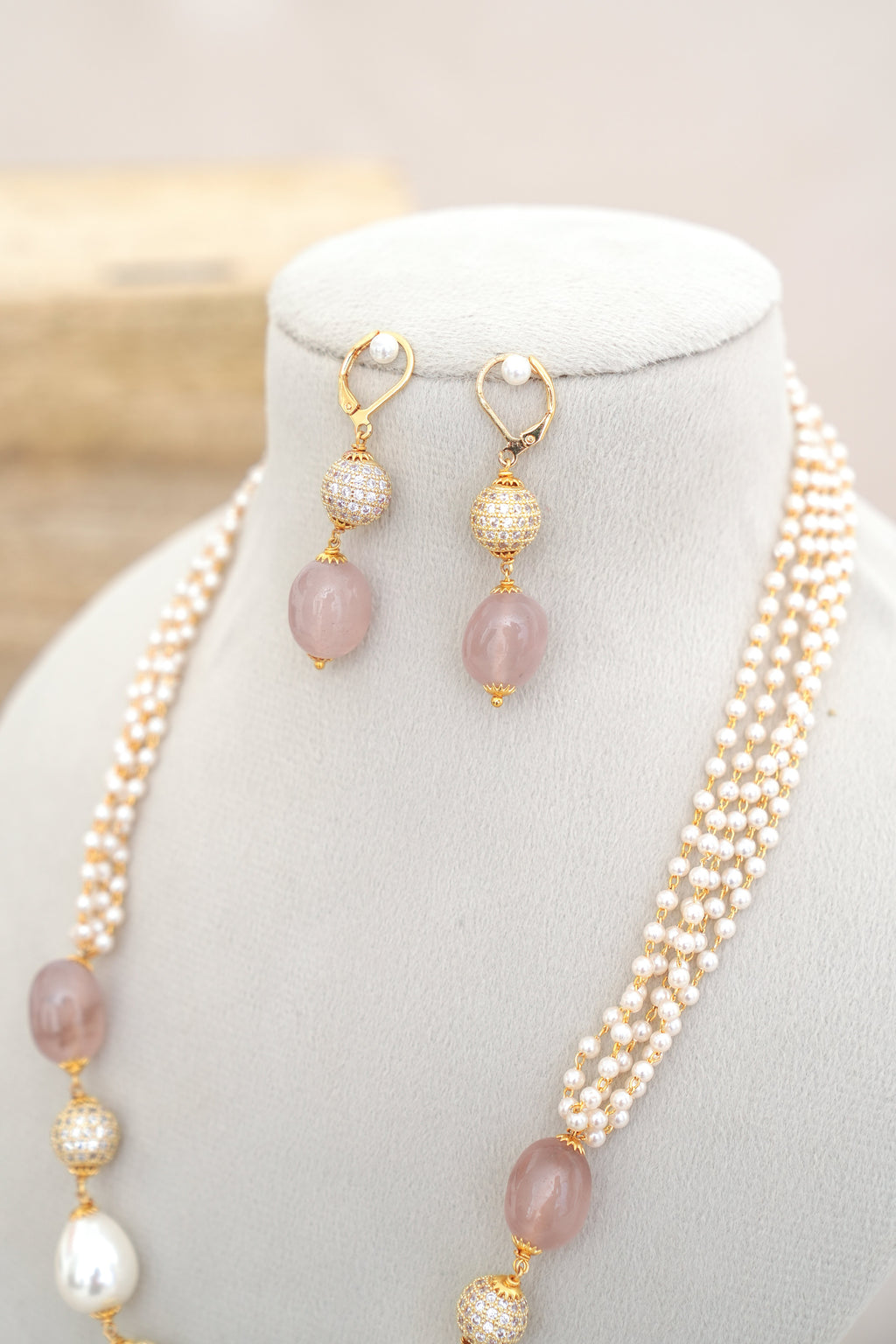 Rose Quartz Reverie Necklace  Earring Set