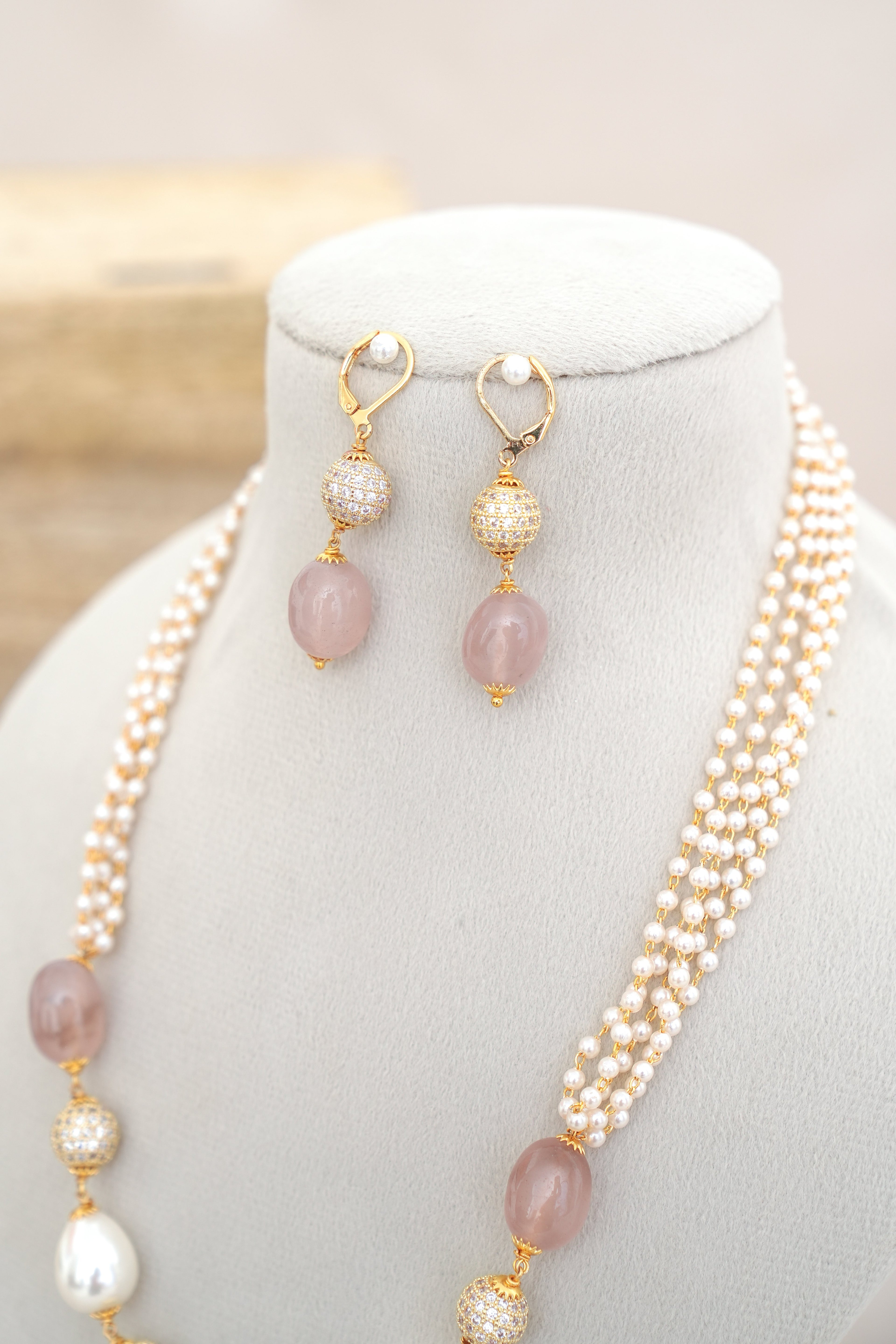 Rose Quartz Reverie Necklace  Earring Set