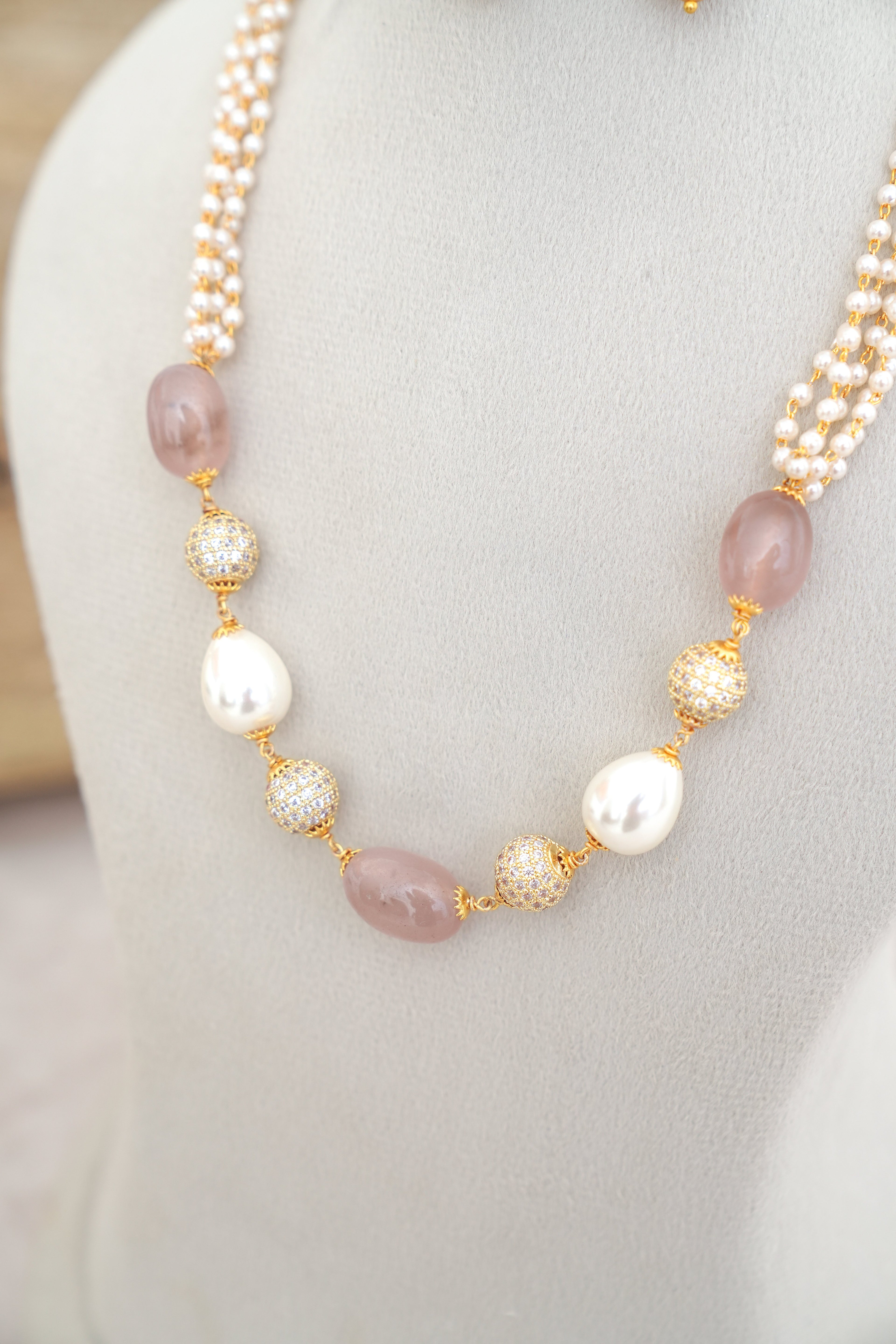 Rose Quartz Reverie Necklace  Earring Set