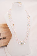 Rose Quartz & Freshwater Pearl Double Layer Necklace with Matching Earring
