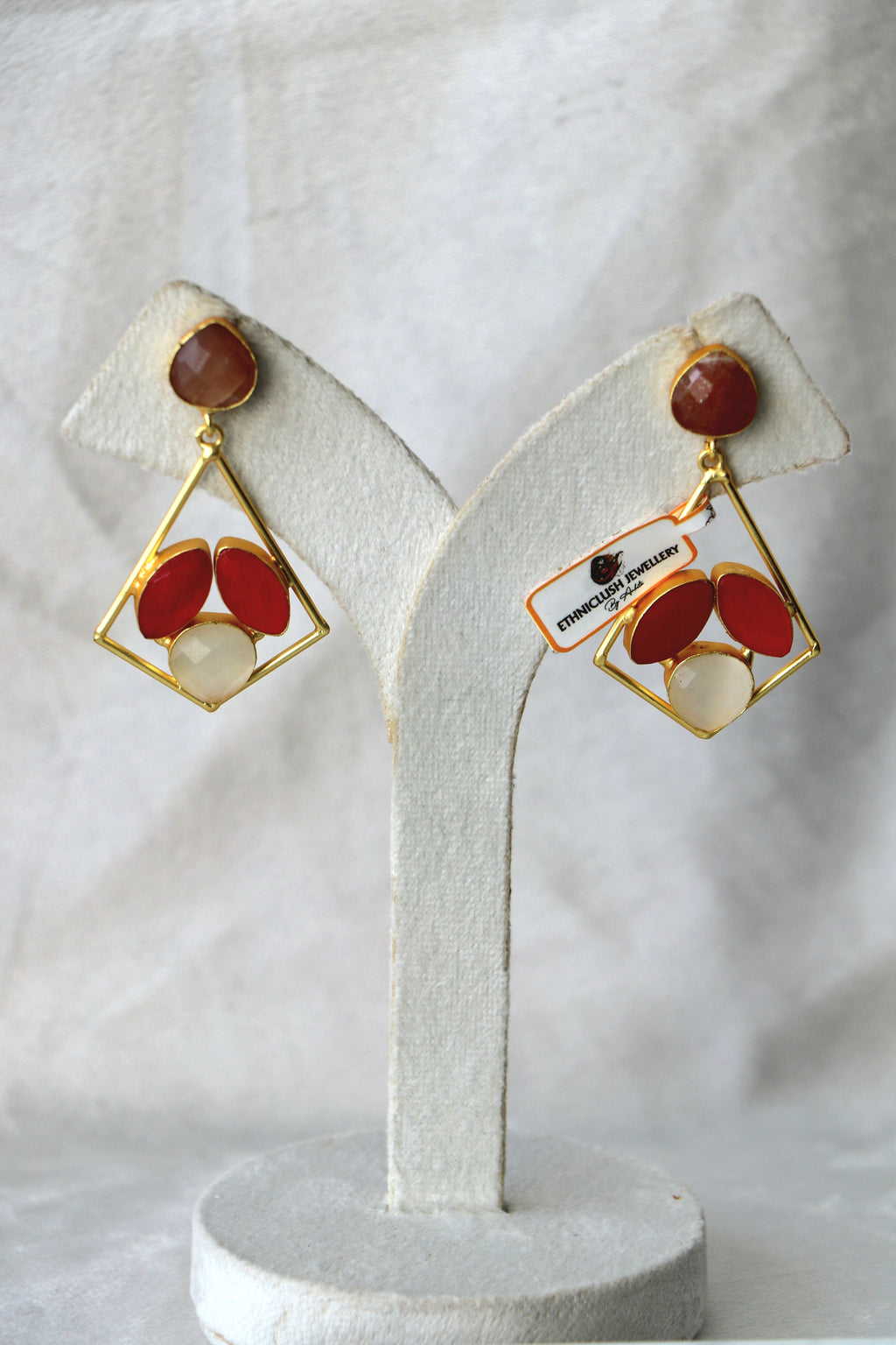 Rose Quartz  Ruby Geometric Dangle Earrings