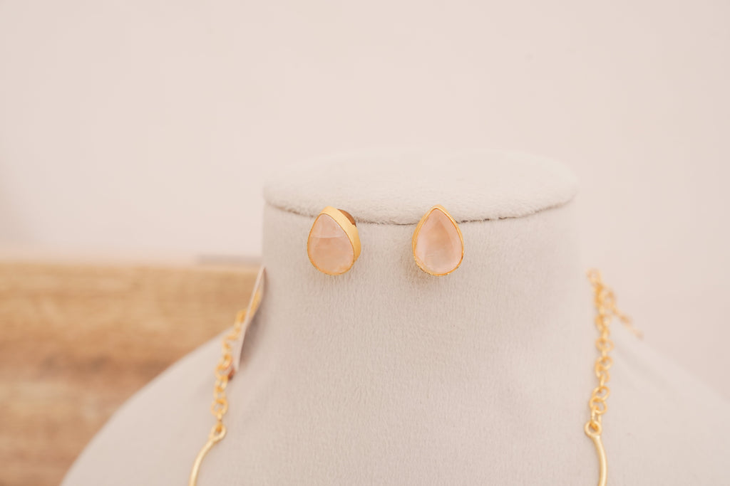 Rosequartz Cascade Teardrop Necklace Set