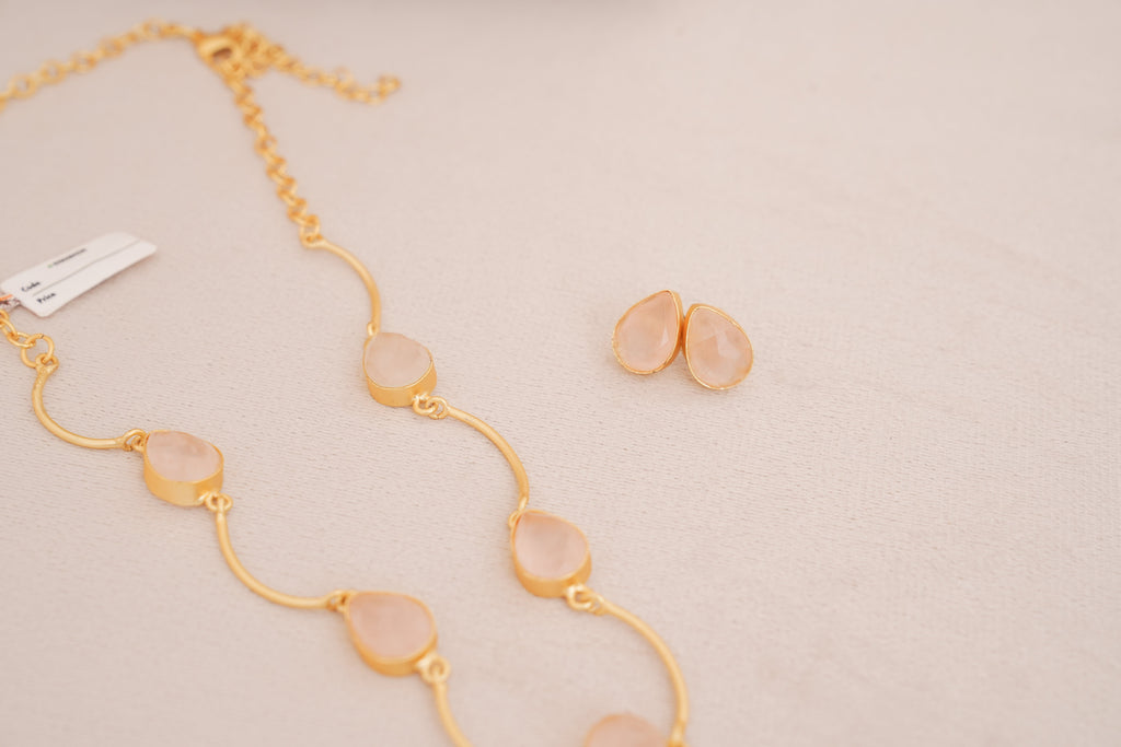 Rosequartz Cascade Teardrop Necklace Set