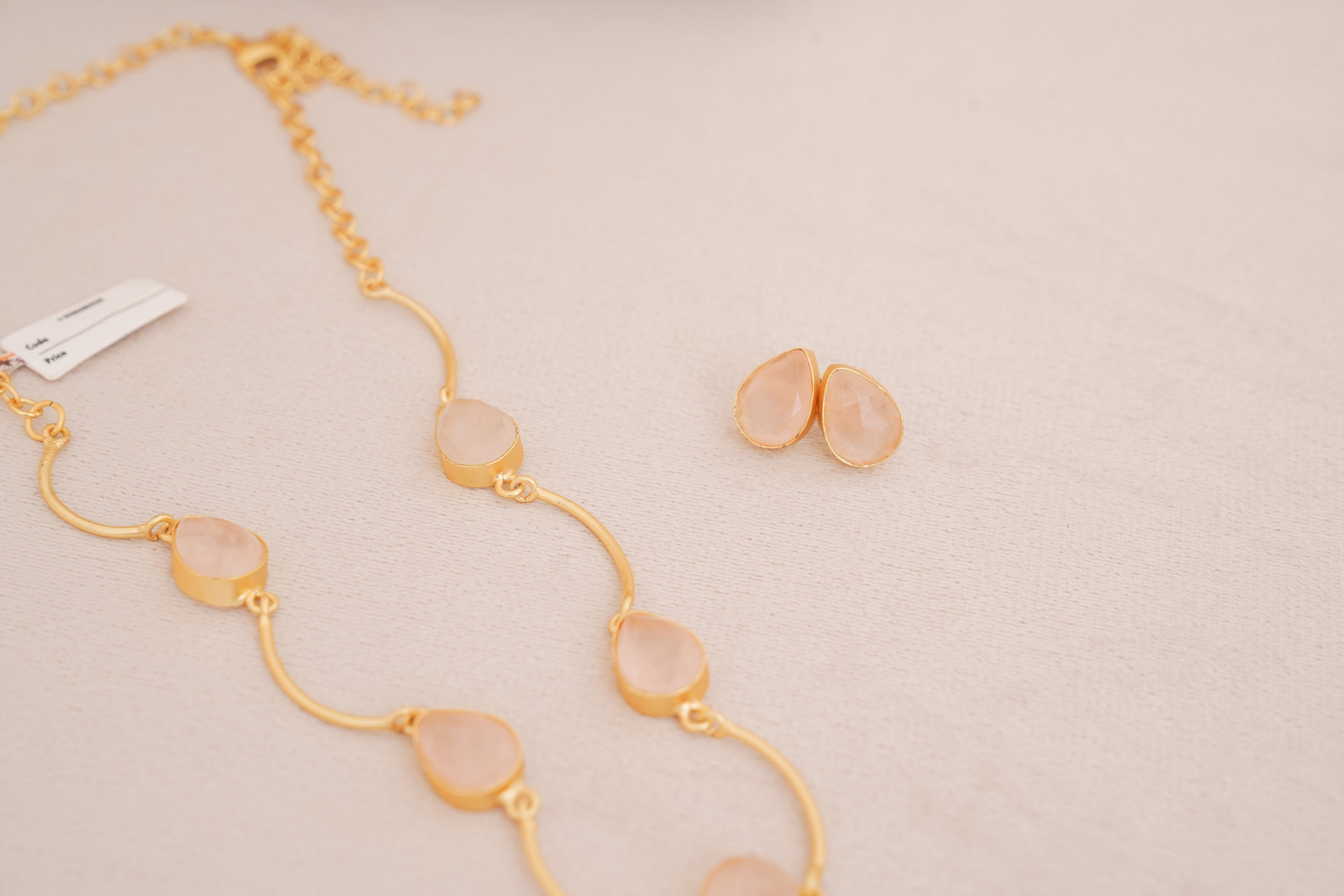 Rosequartz Cascade Teardrop Necklace Set