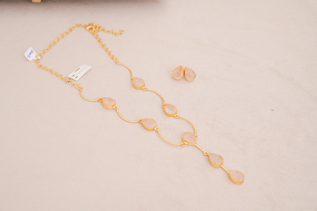 Rosequartz Cascade Teardrop Necklace Set