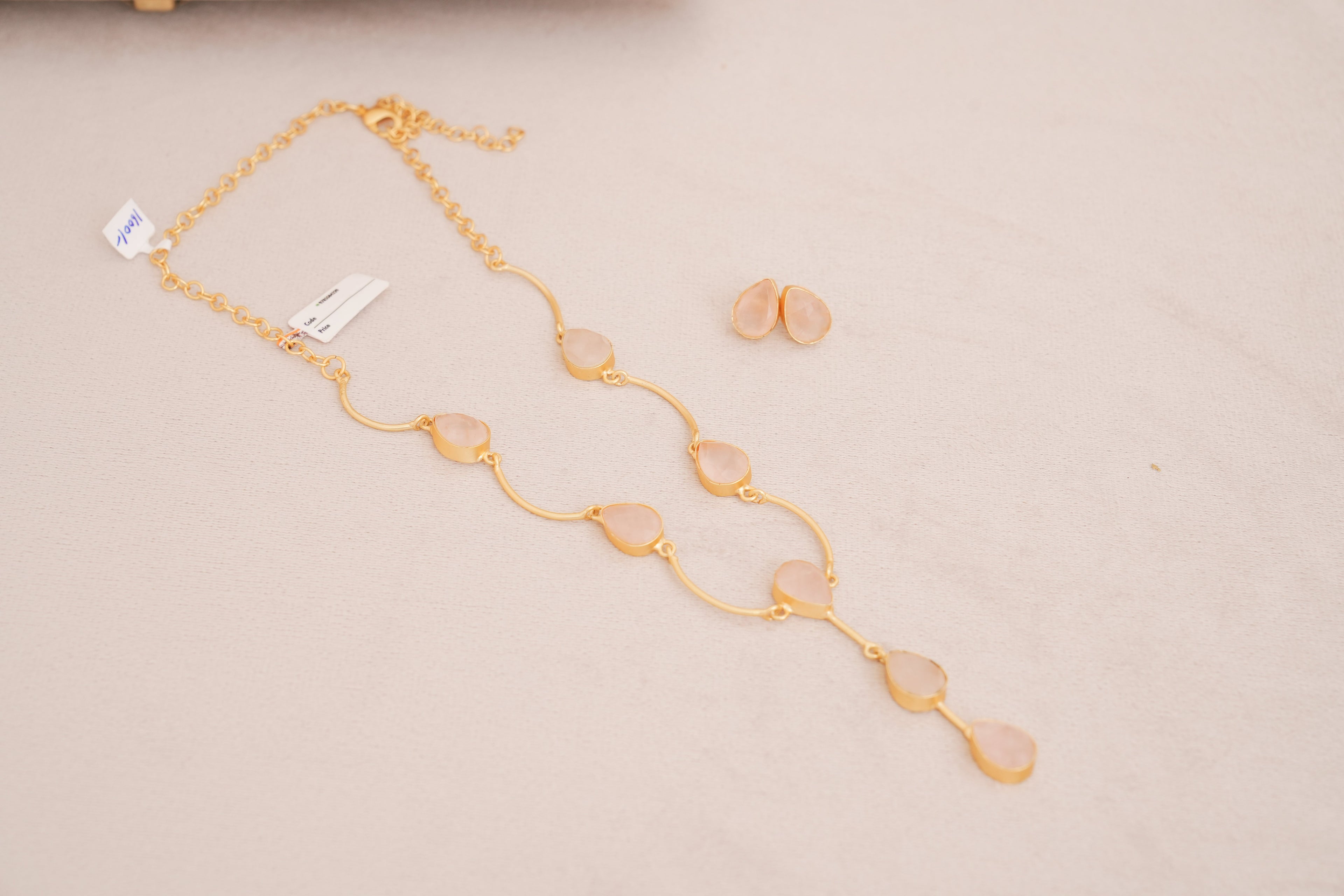 Rosequartz Cascade Teardrop Necklace Set