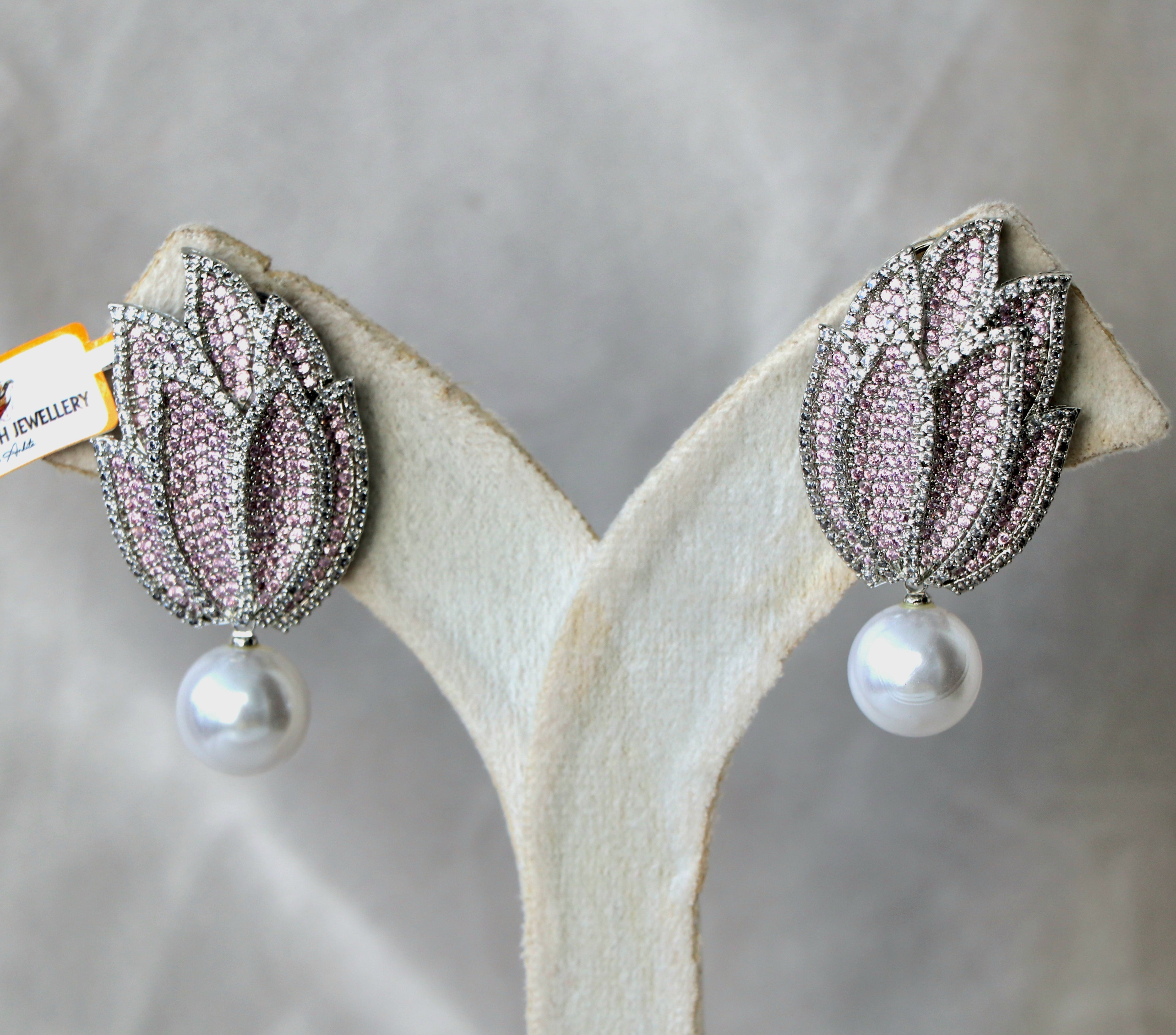 Ruby Hued Tulip Pearl Earrings