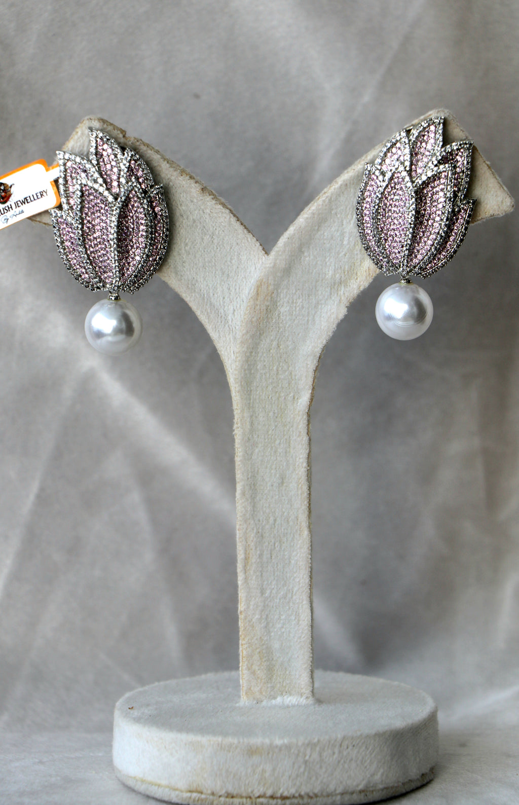 Ruby Hued Tulip Pearl Earrings