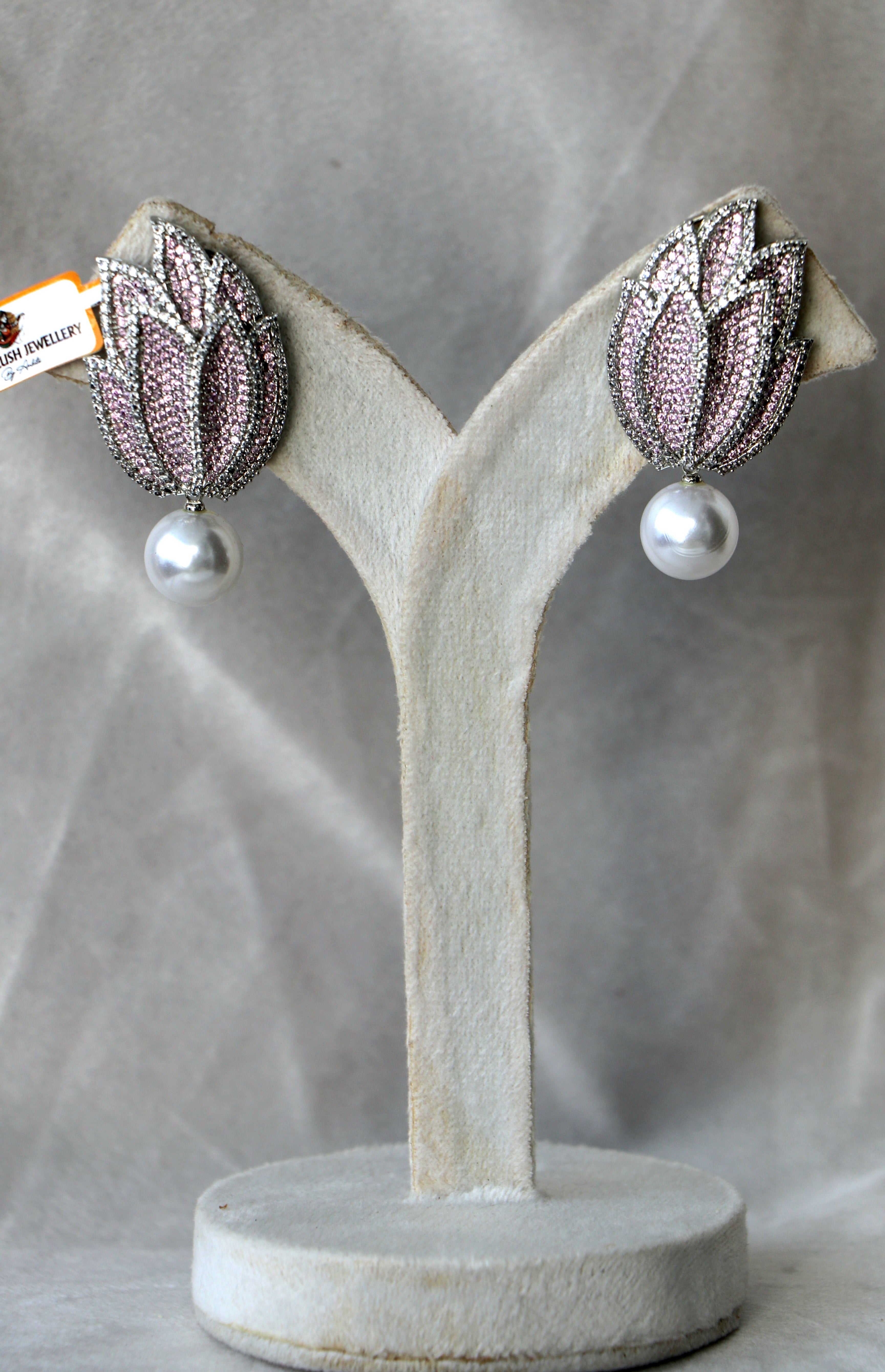 Ruby Hued Tulip Pearl Earrings