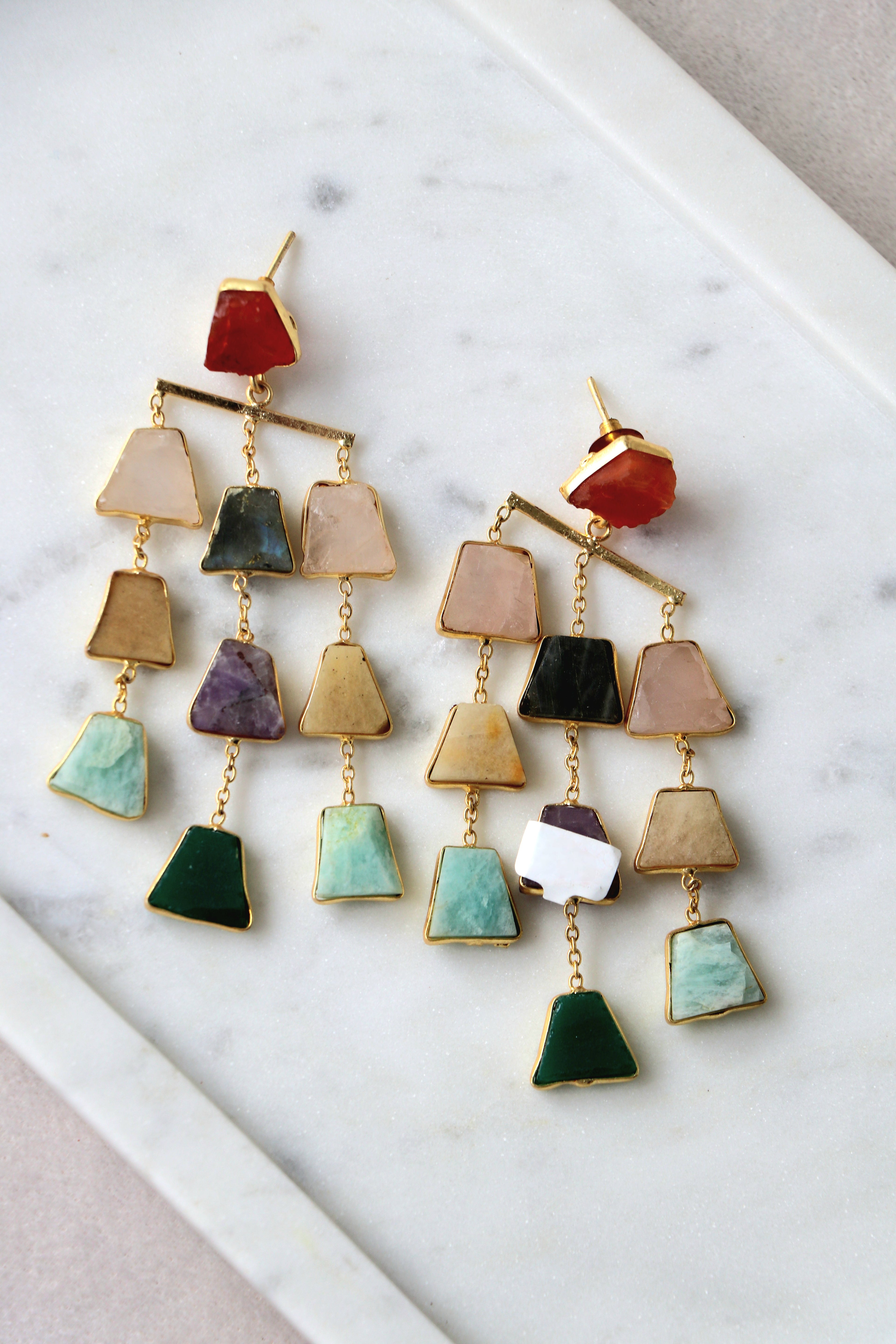 Ruby Cascade Geometric Earrings