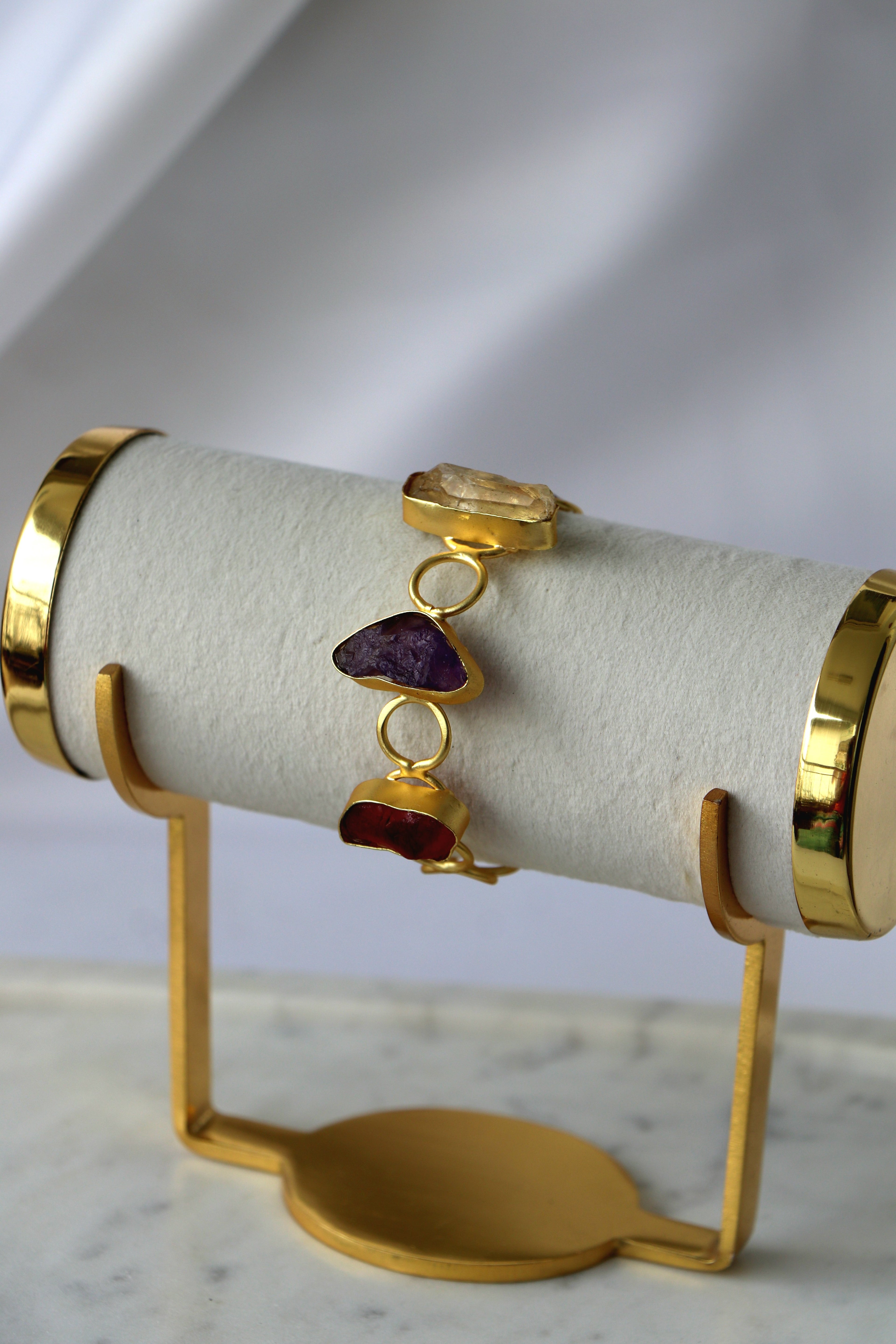 Ruby Amethyst Quartz Triad Bracelet