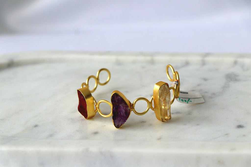 Ruby Amethyst Quartz Triad Bracelet