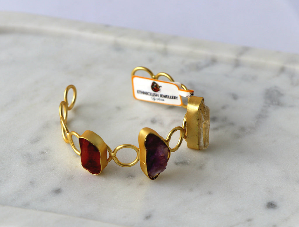 Ruby Amethyst Quartz Triad Bracelet