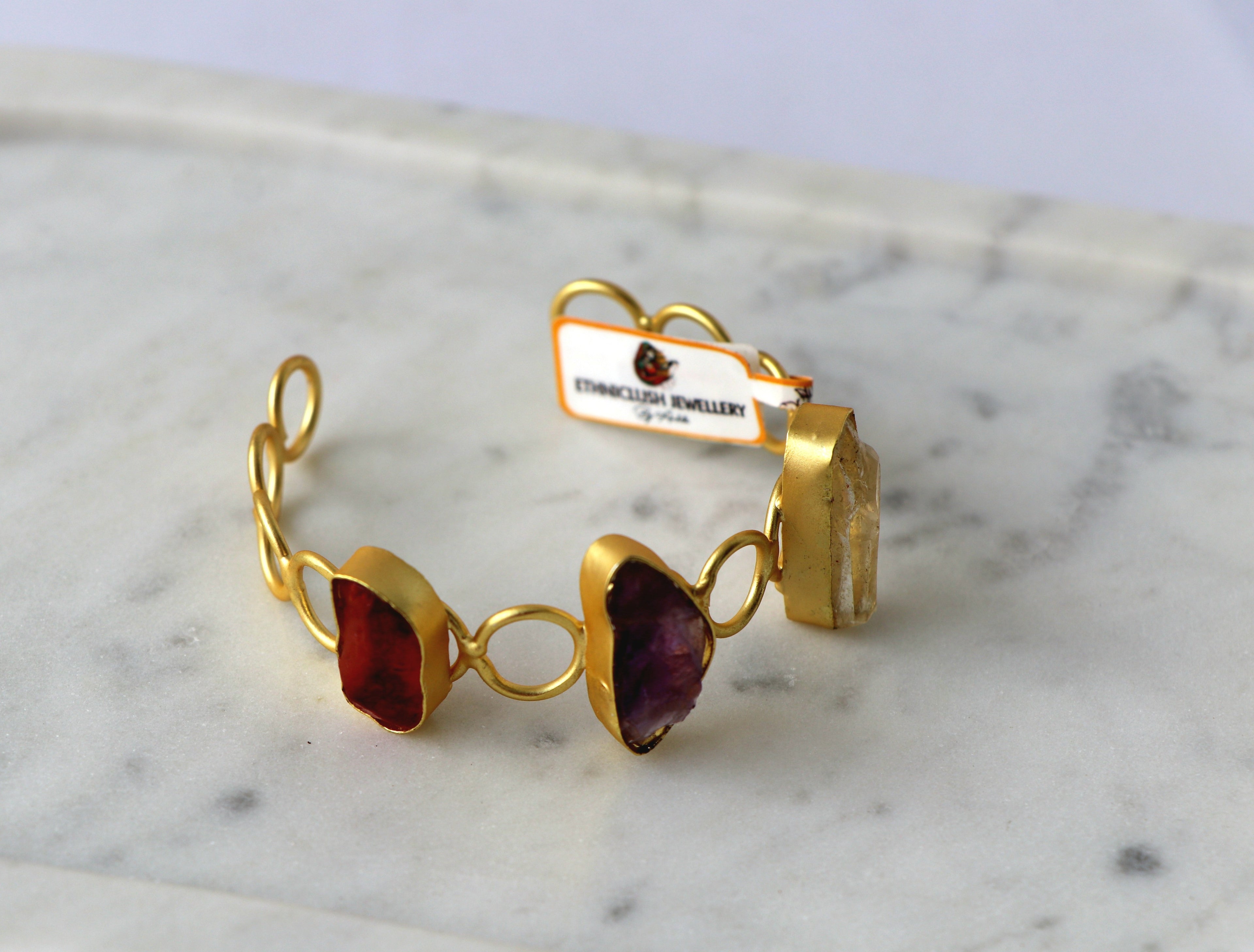 Ruby Amethyst Quartz Triad Bracelet