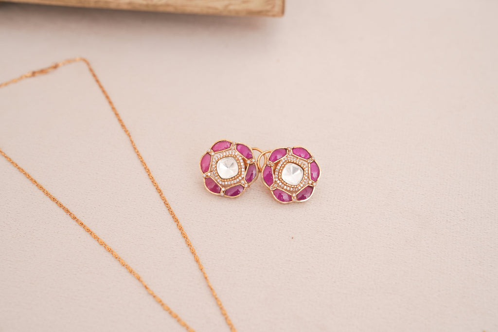 Pink Kundan Floral Pendant Set