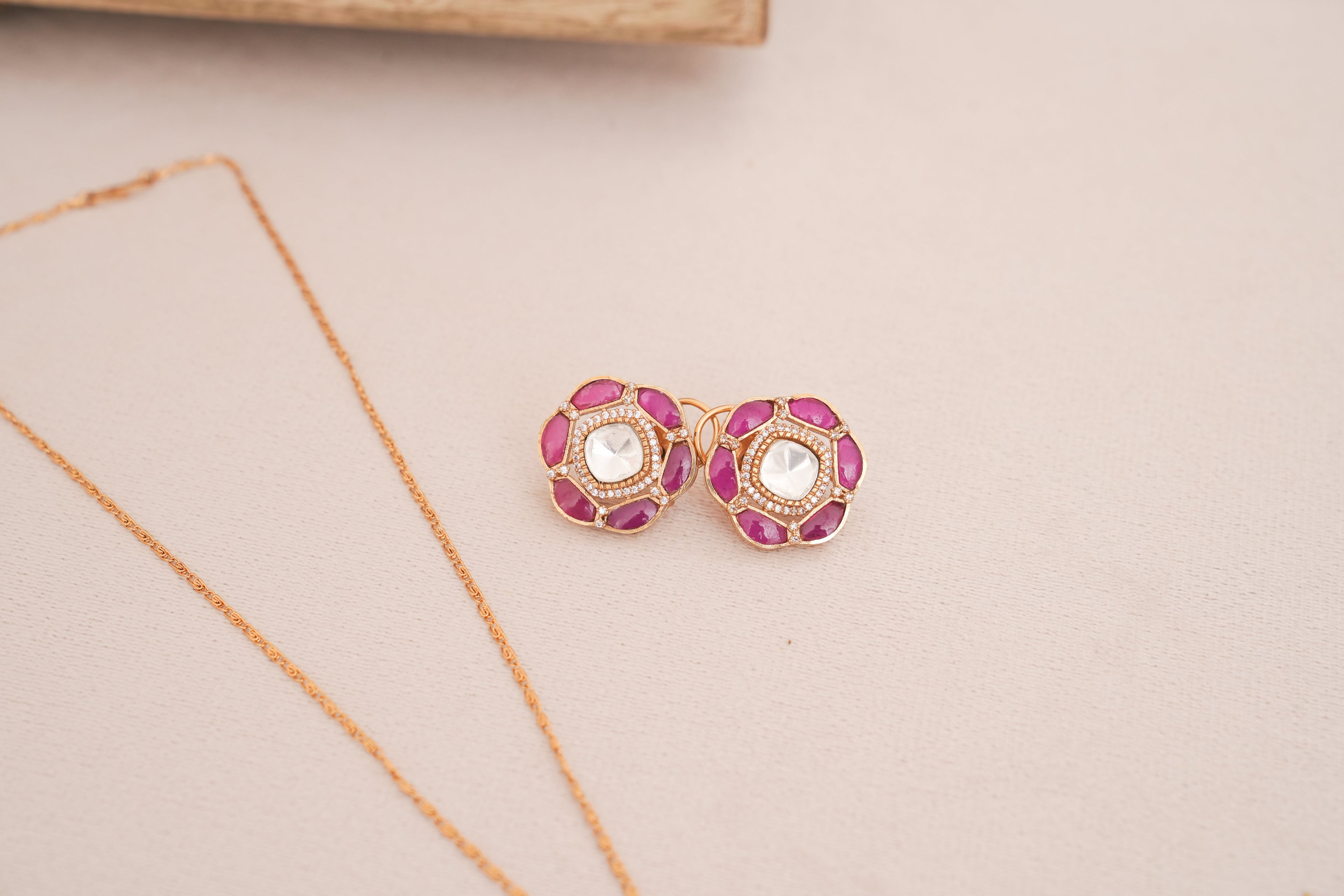 Pink Kundan Floral Pendant Set