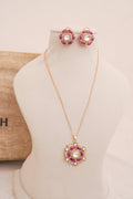 Pink Kundan Floral Pendant Set