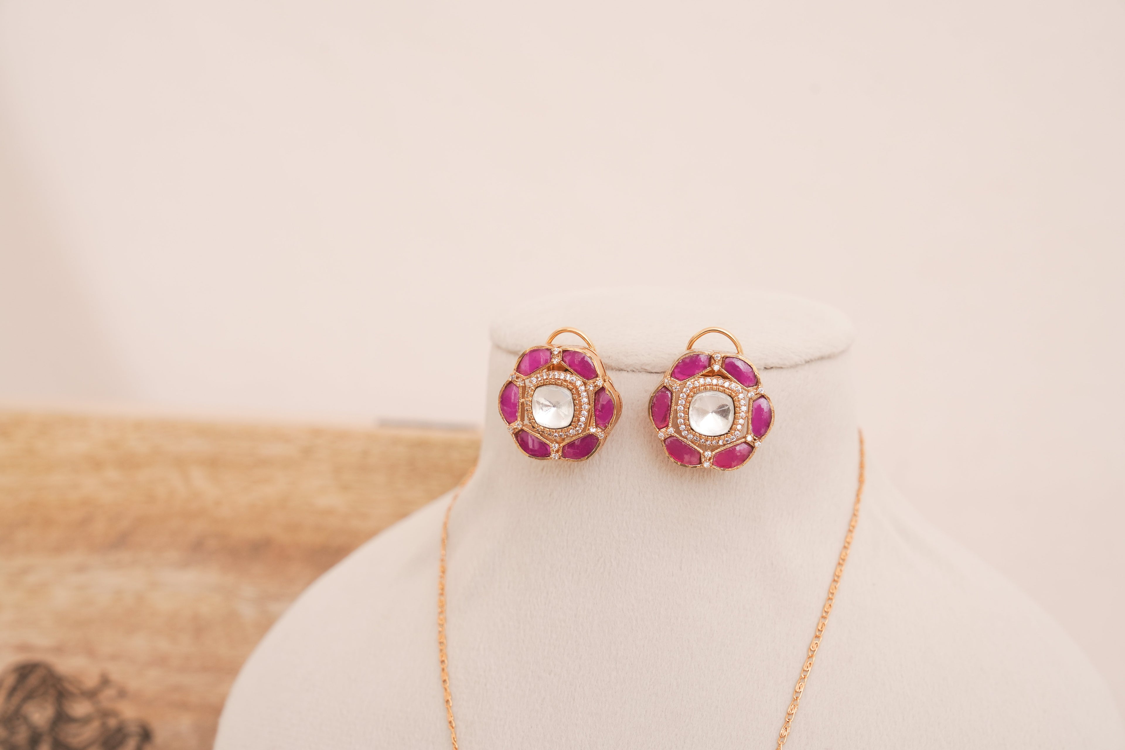 Pink Kundan Floral Pendant Set