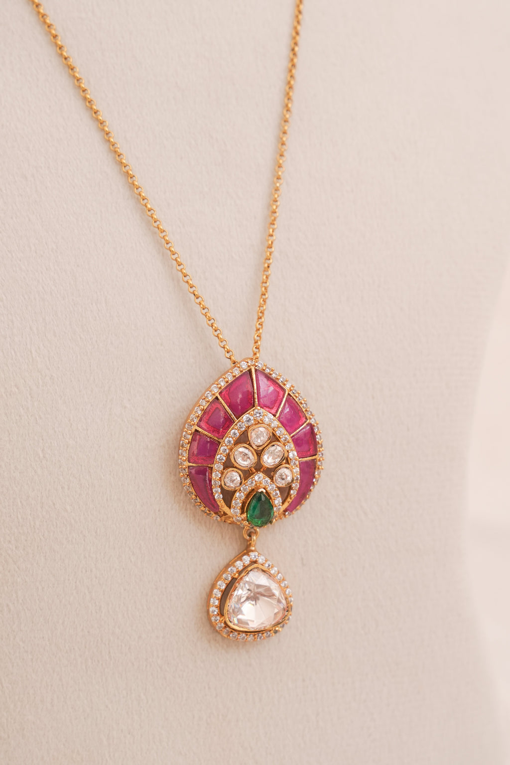 Ruby Polki Bloom Teardrop Pendant Set