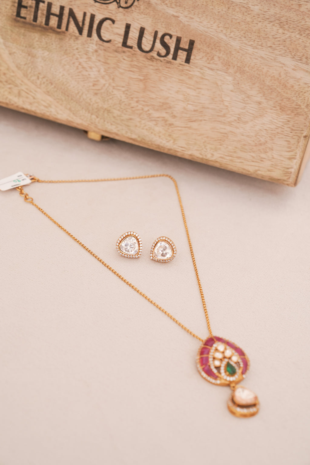 Ruby Polki Bloom Teardrop Pendant Set