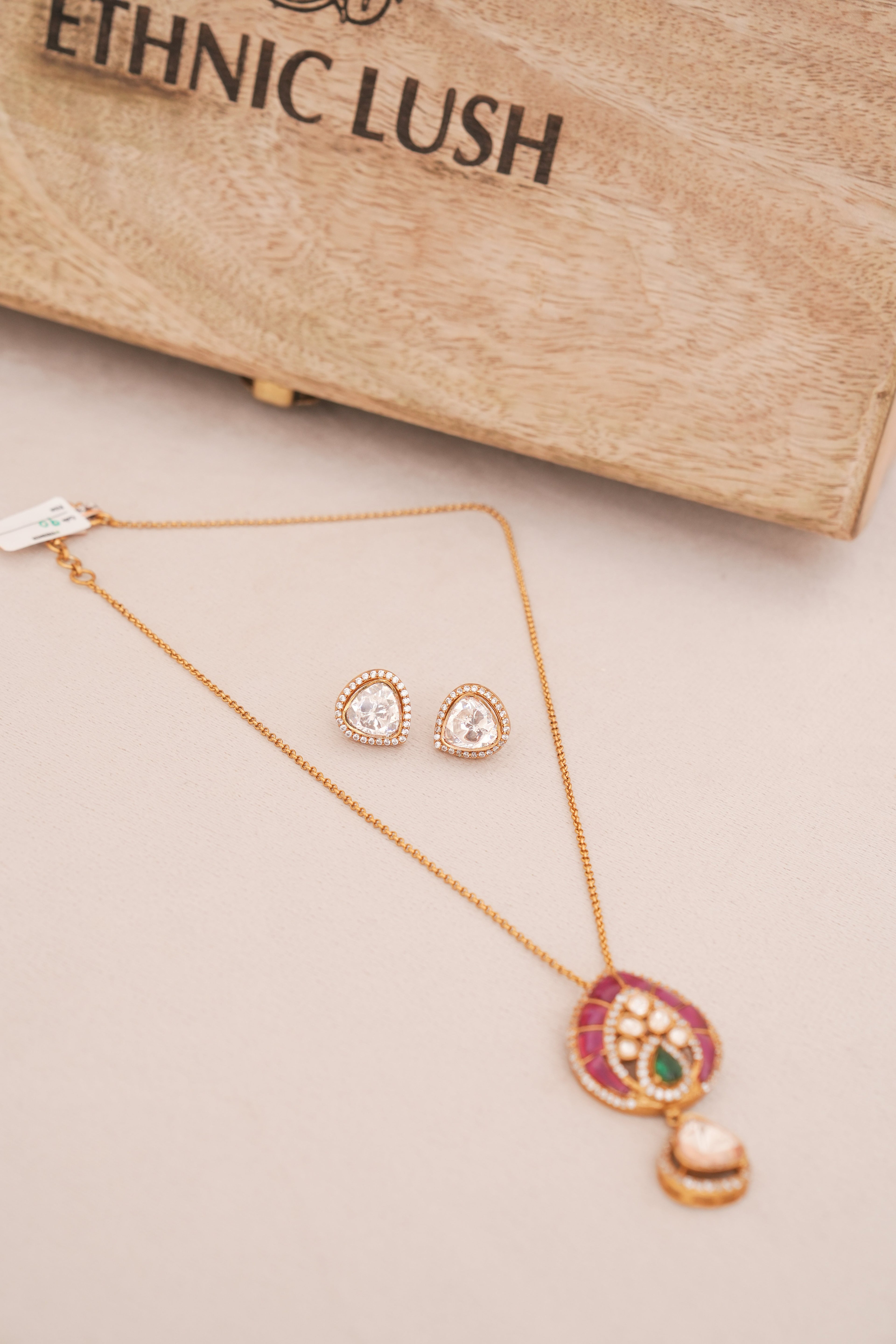 Ruby Polki Bloom Teardrop Pendant Set