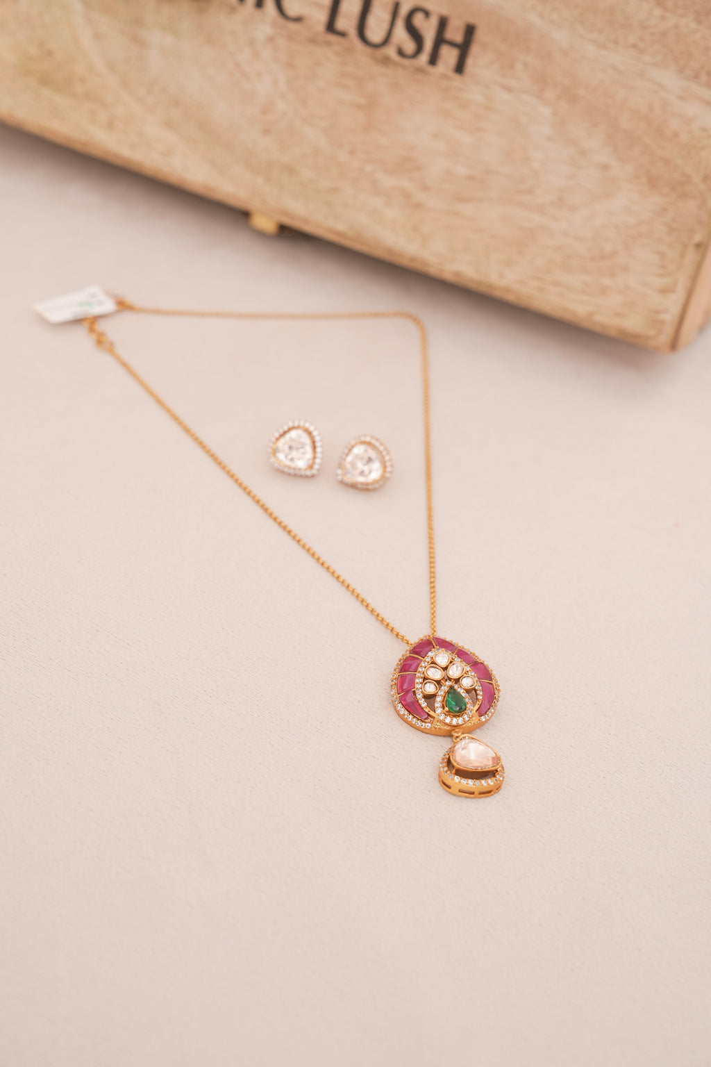 Ruby Polki Bloom Teardrop Pendant Set