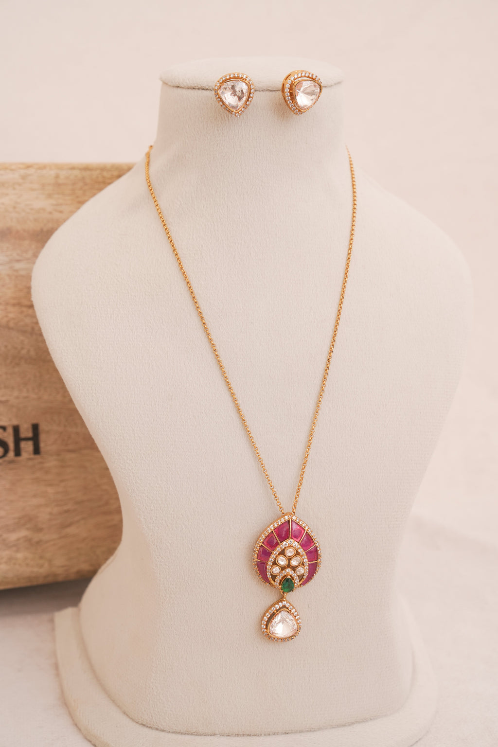 Ruby Polki Bloom Teardrop Pendant Set