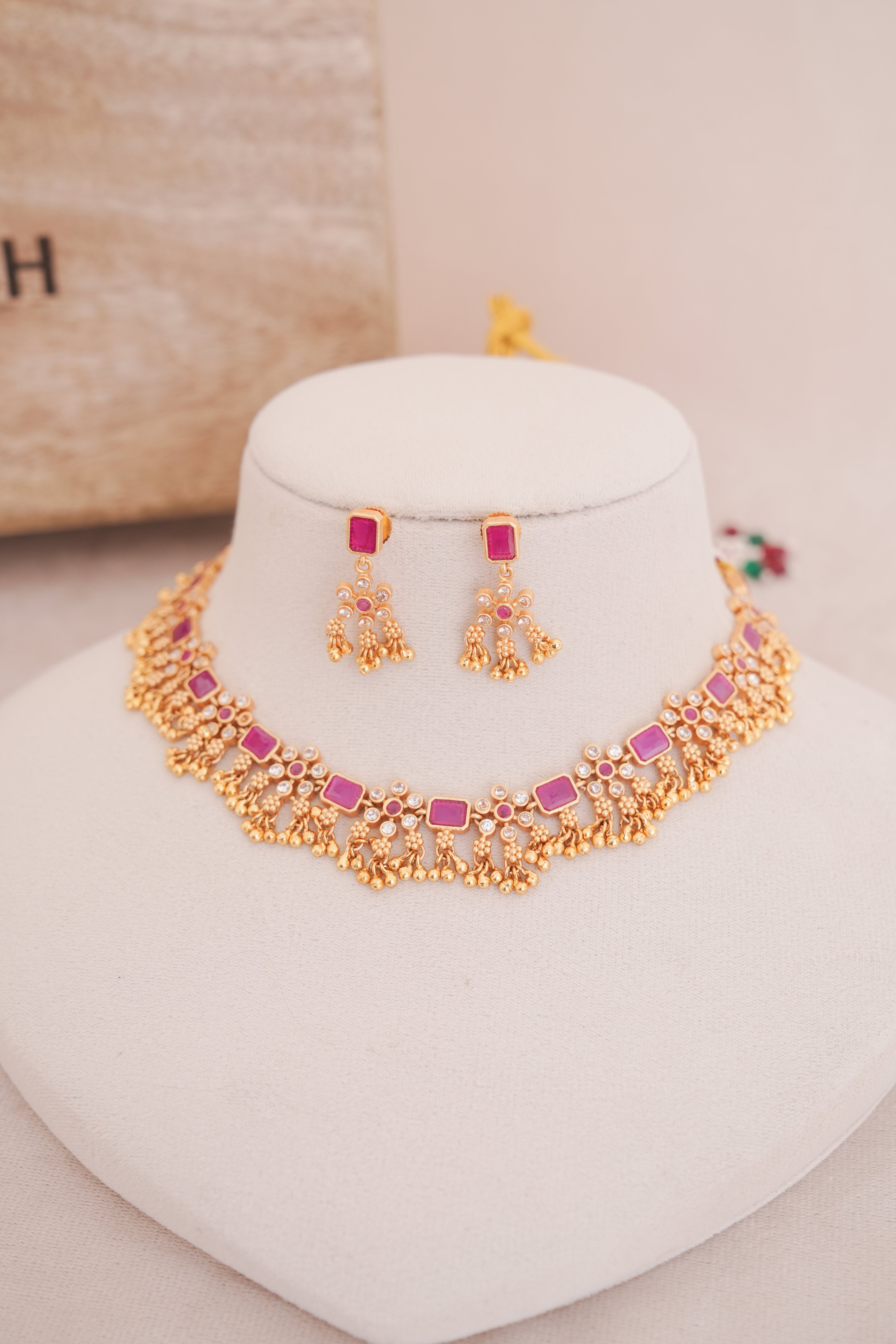 Elegant Floral Ruby Kundan Choker Set