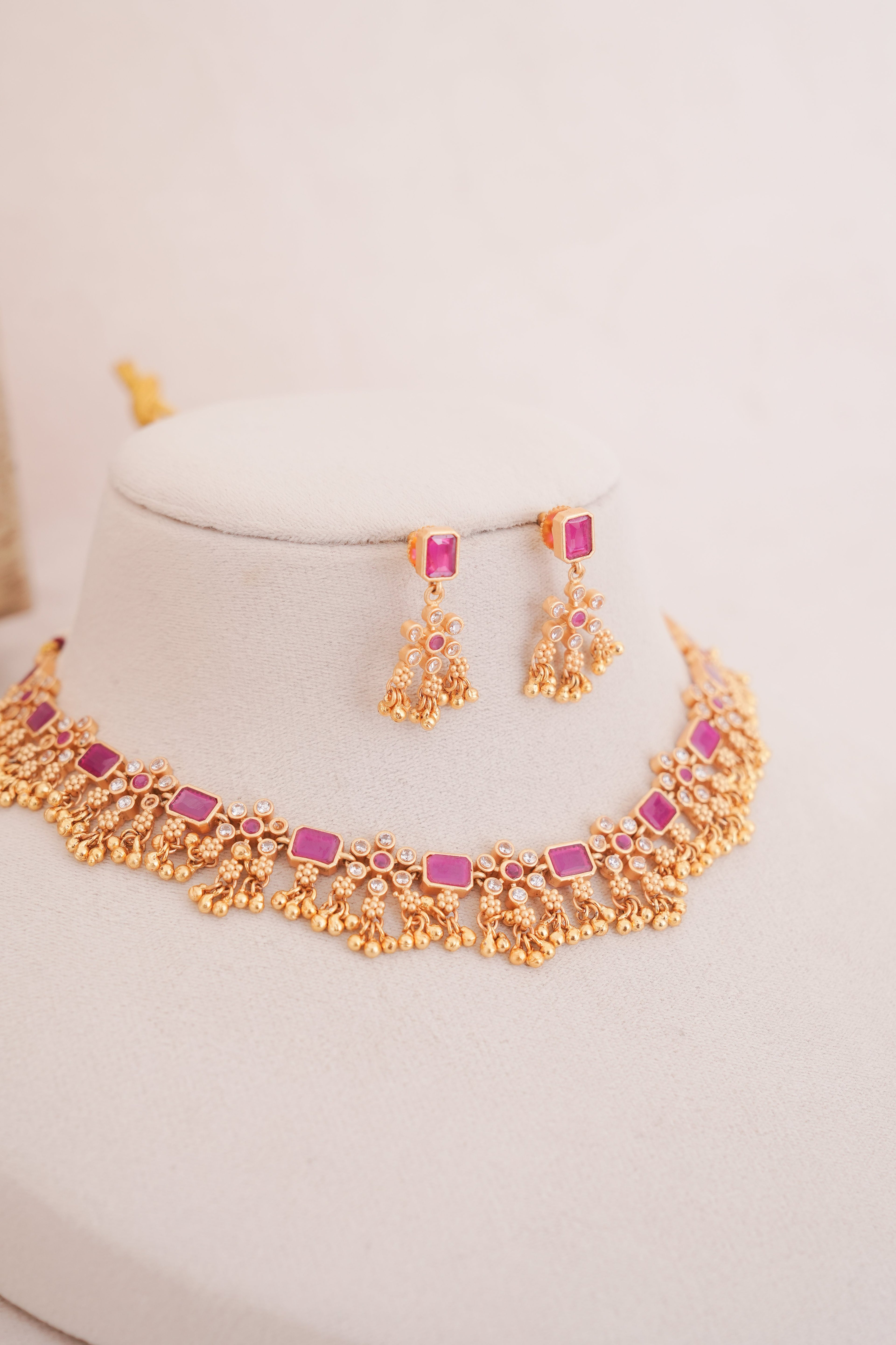 Elegant Floral Ruby Kundan Choker Set