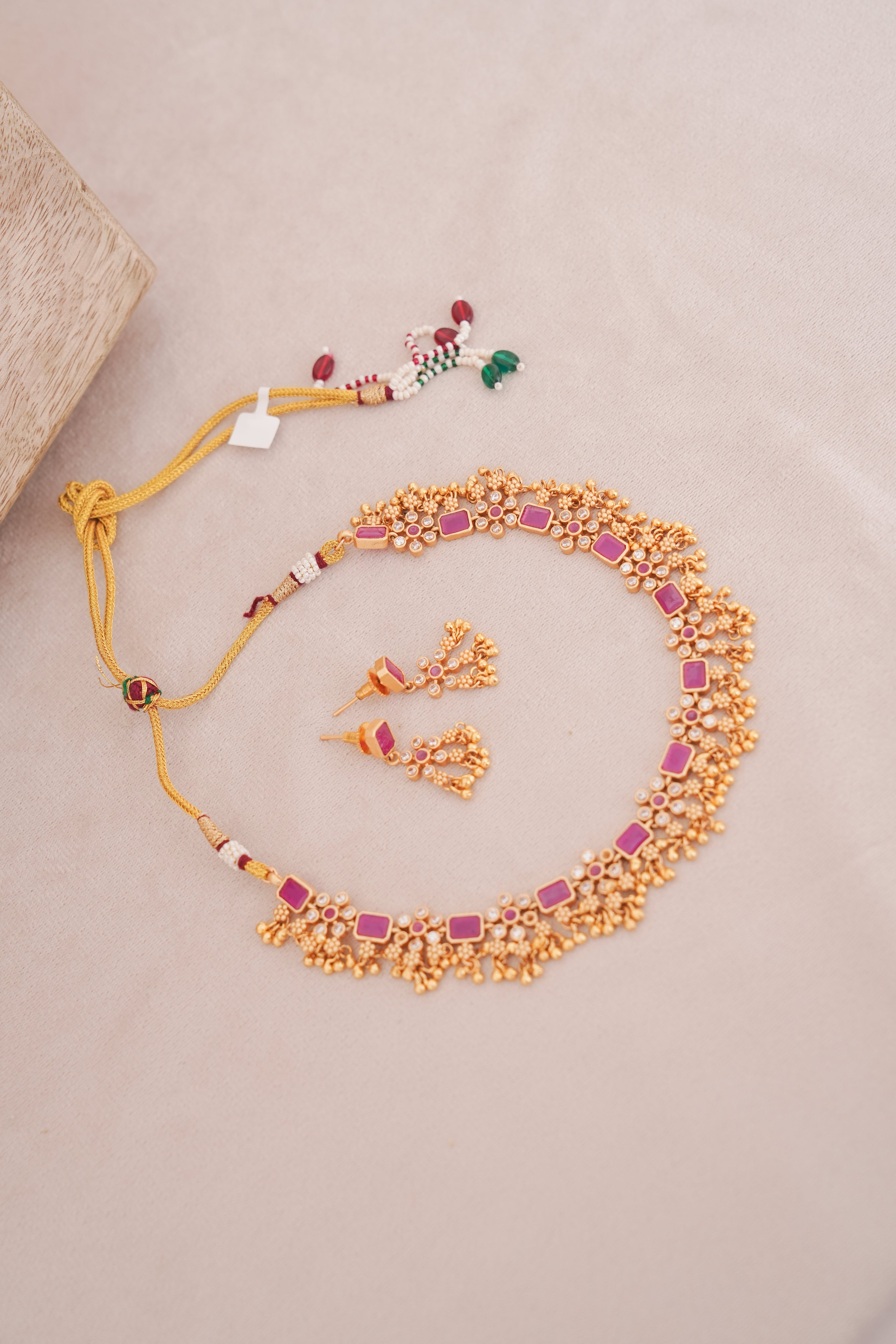 Elegant Floral Ruby Kundan Choker Set