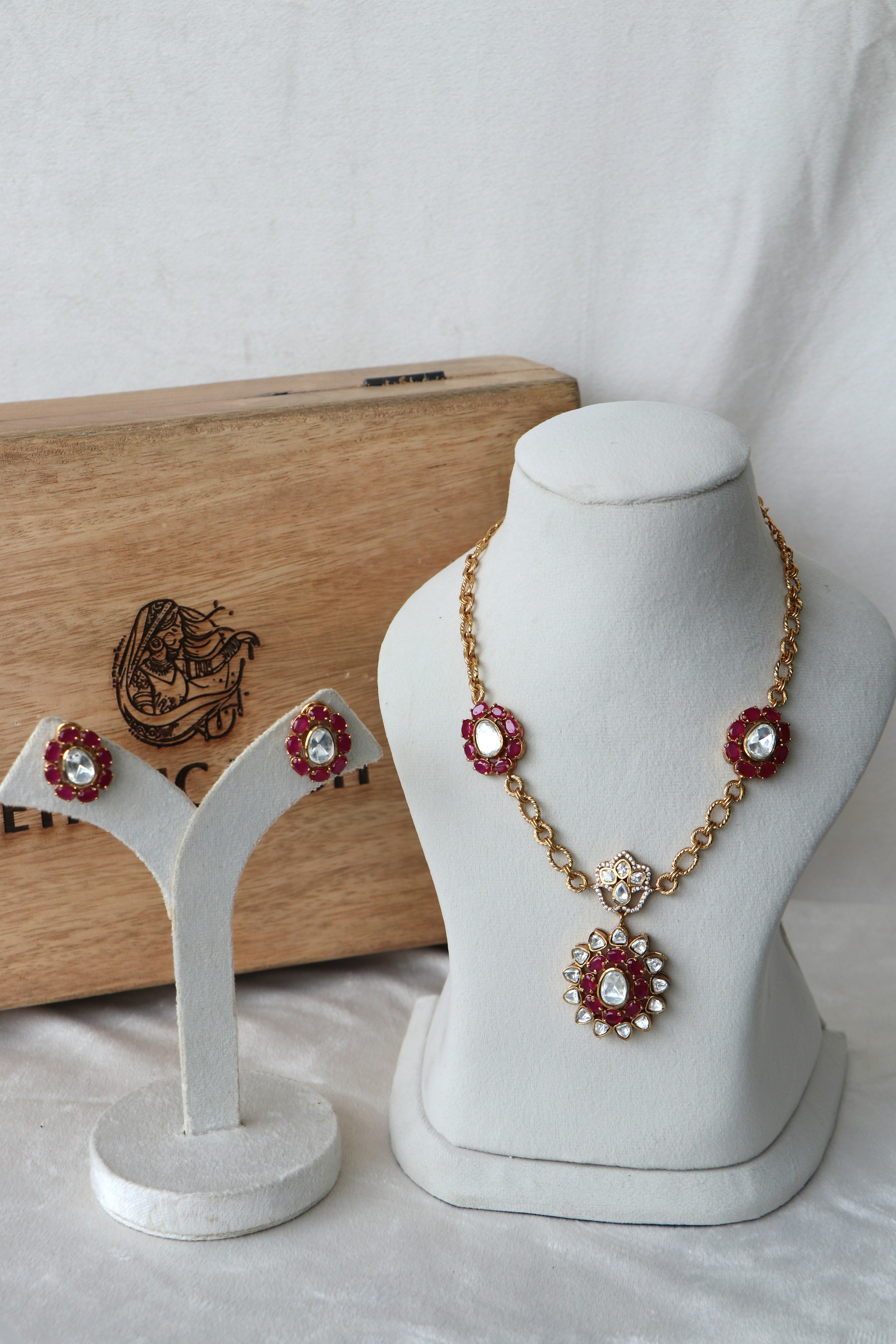 Ruby kundan Gold Ethnic Necklace Set