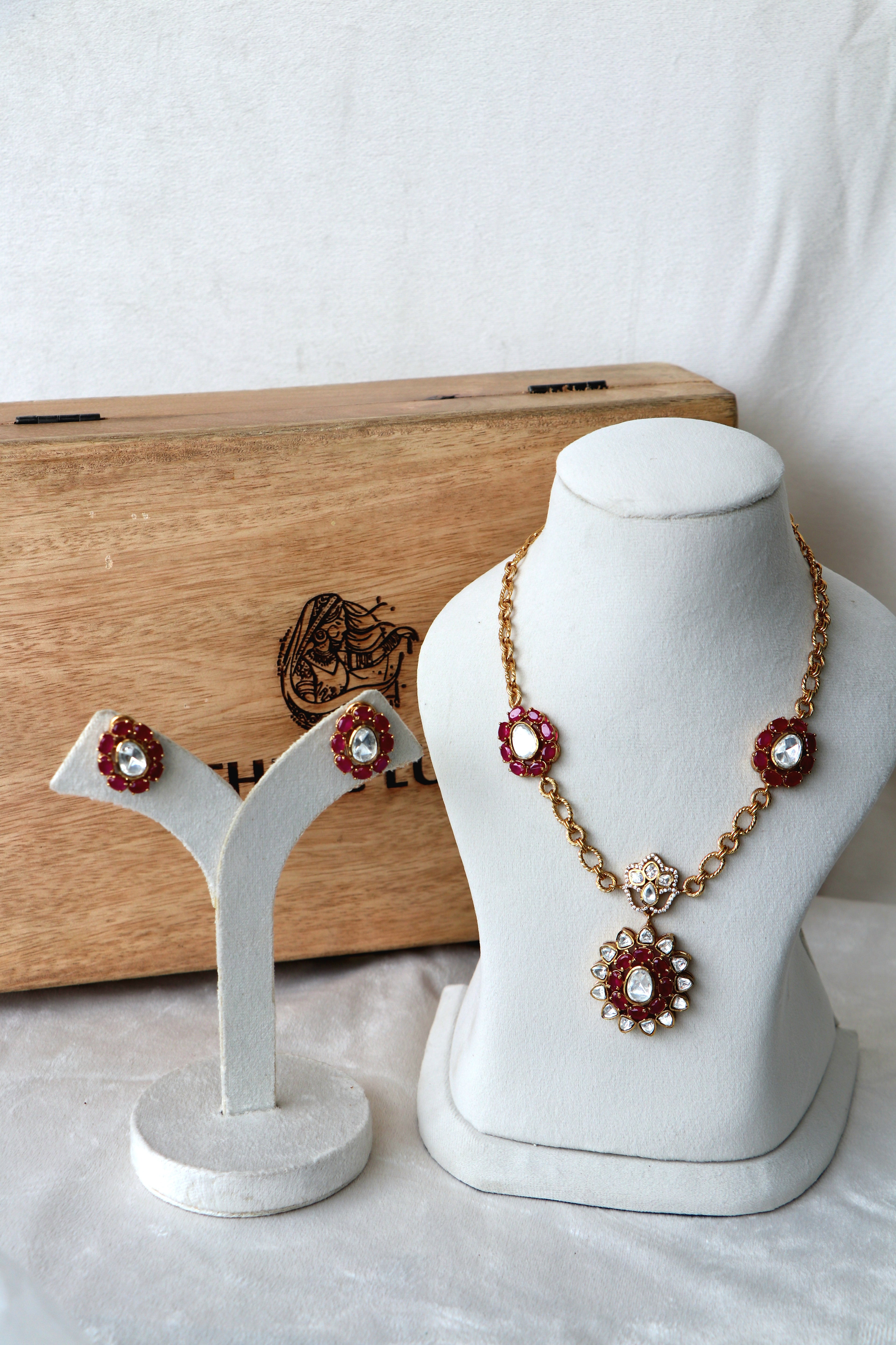Ruby kundan Gold Ethnic Necklace Set