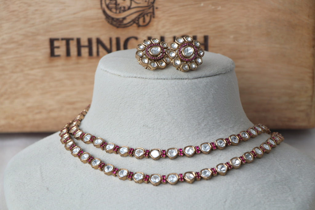 Ruby Moissanite Layered Gold Necklace Set
