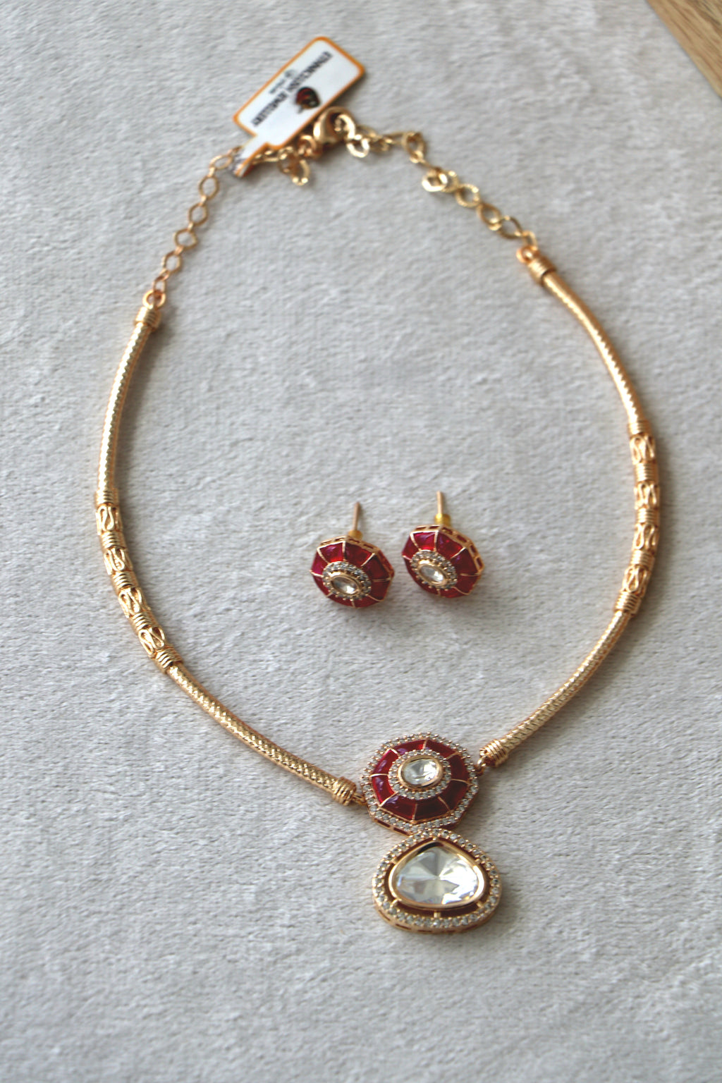 Ruby Moissanite  Pendant Hasli Necklace Set
